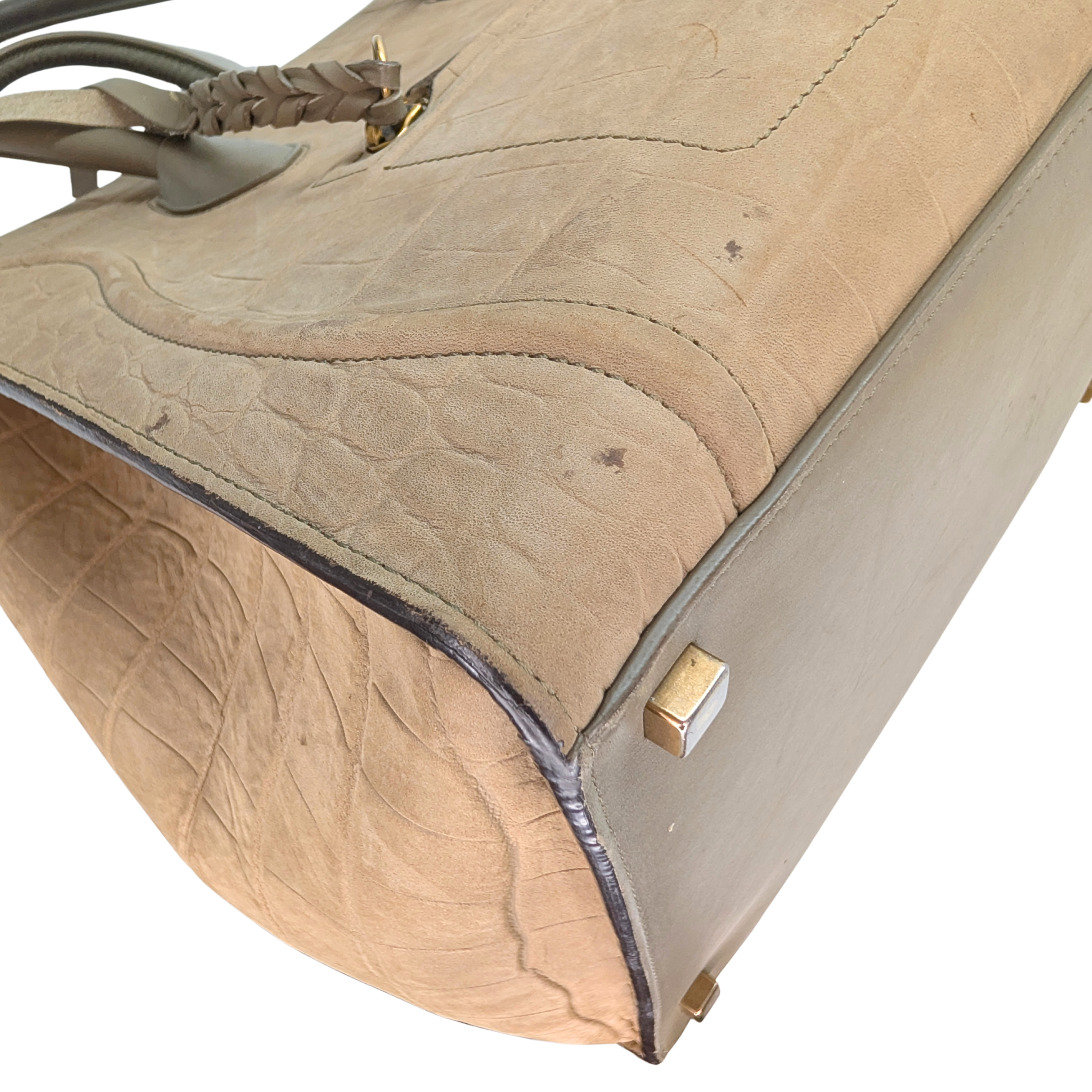 Celine Crocodile Embossed Medium Phantom Luggage Tote Bag Beige