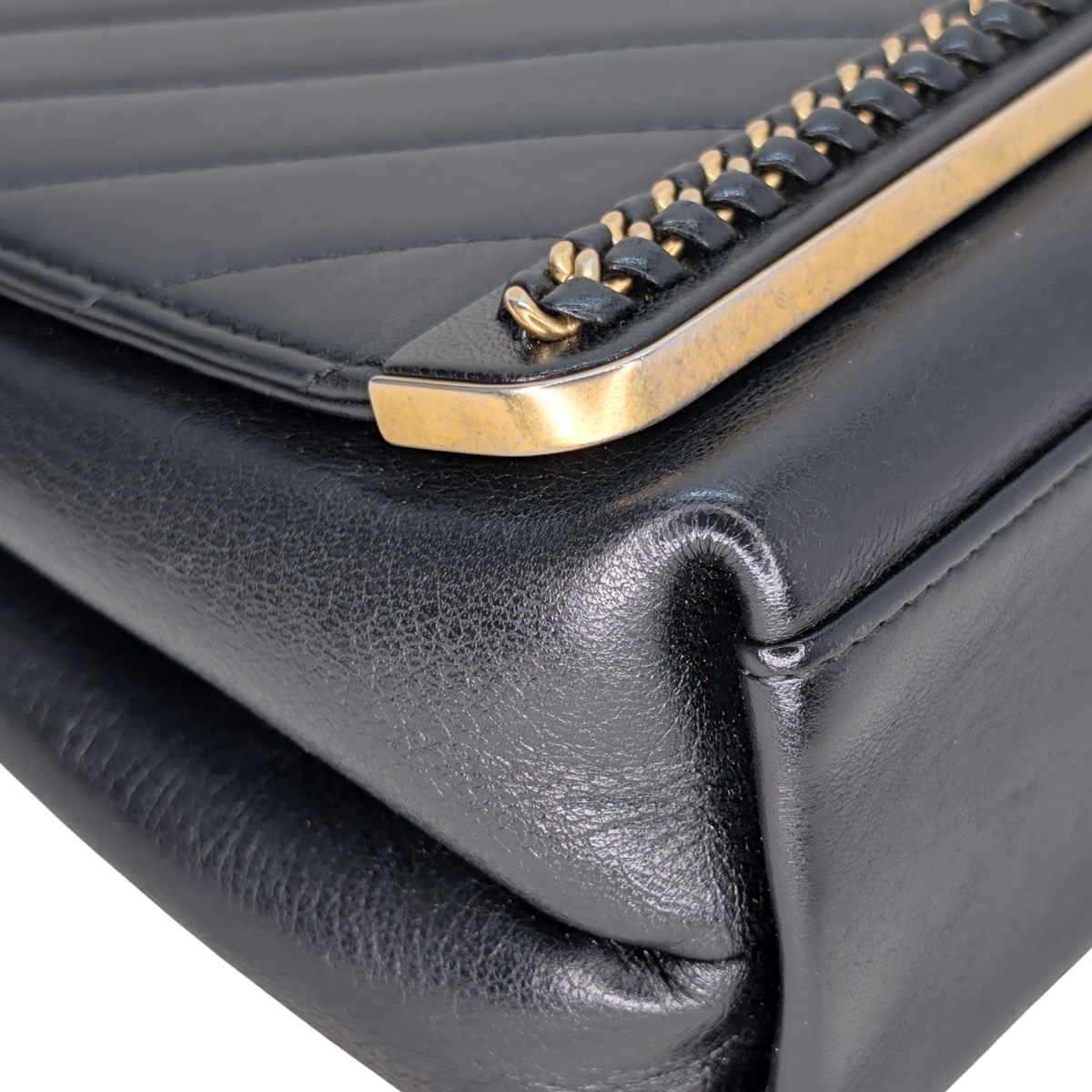 Chanel Chevron Lambskin Stitched Chain Top Handle Flap