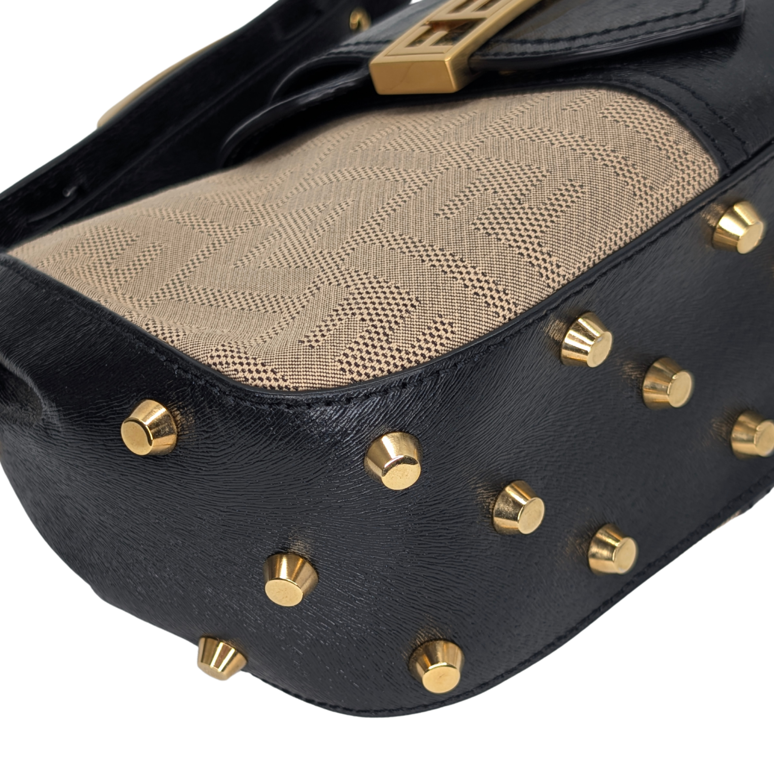 Fendi Logo Flap Baguette Bag Beige X Black