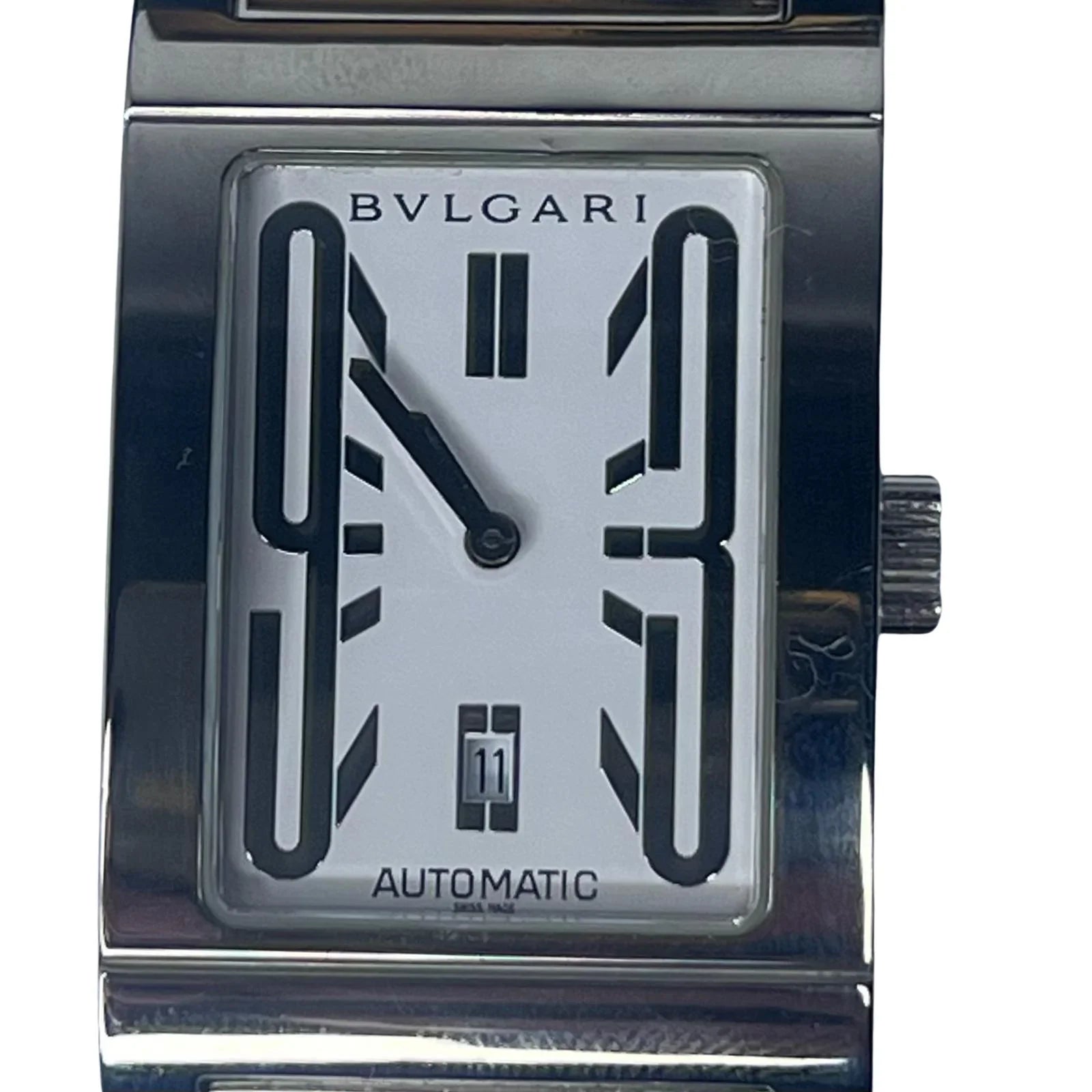 BVLGARI Rettangolo RT45S Automatic Watch Mens– 45mm – White Dial –Stainless Steel