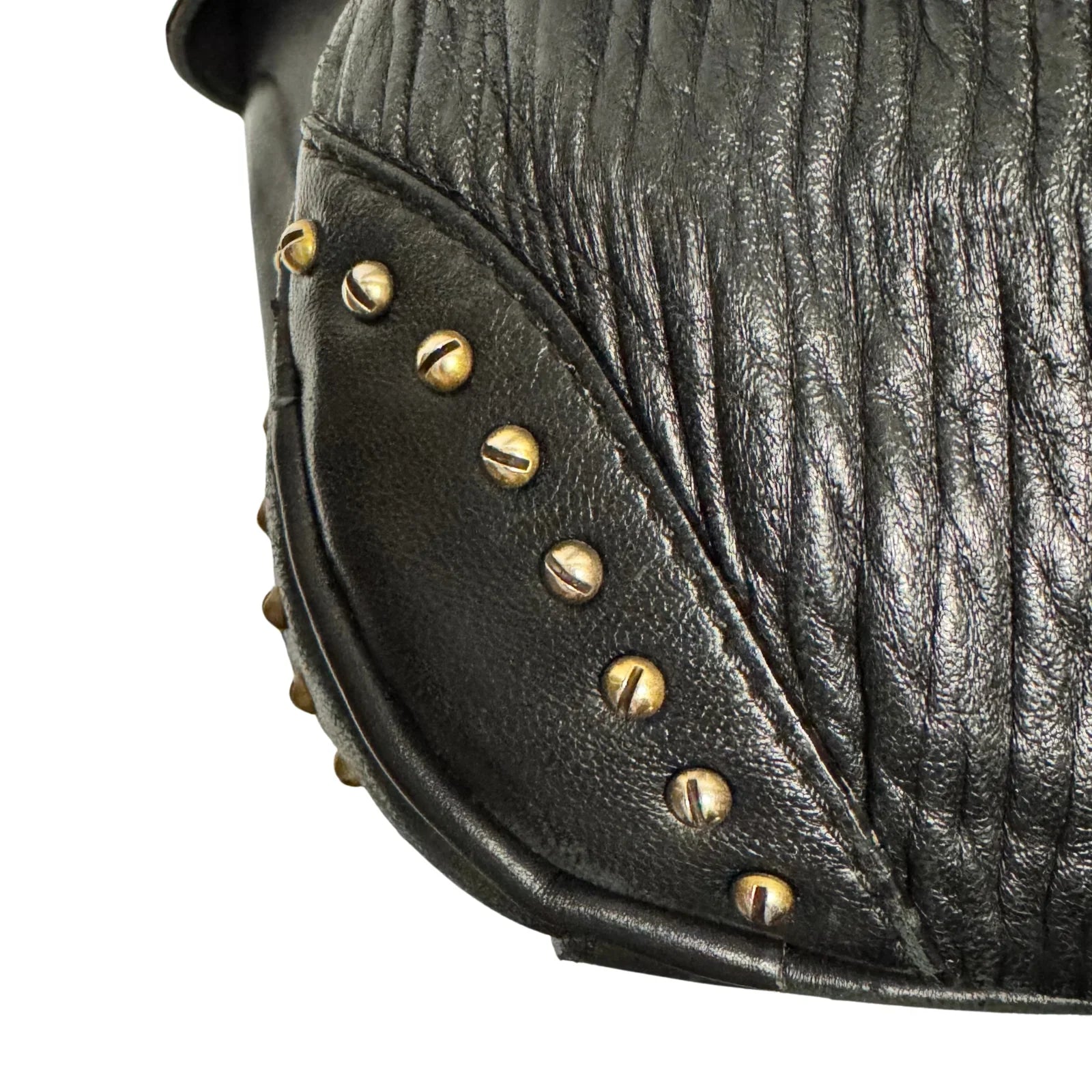 Burberry Black Studded Plissé Lambskin Leather Tote Bag