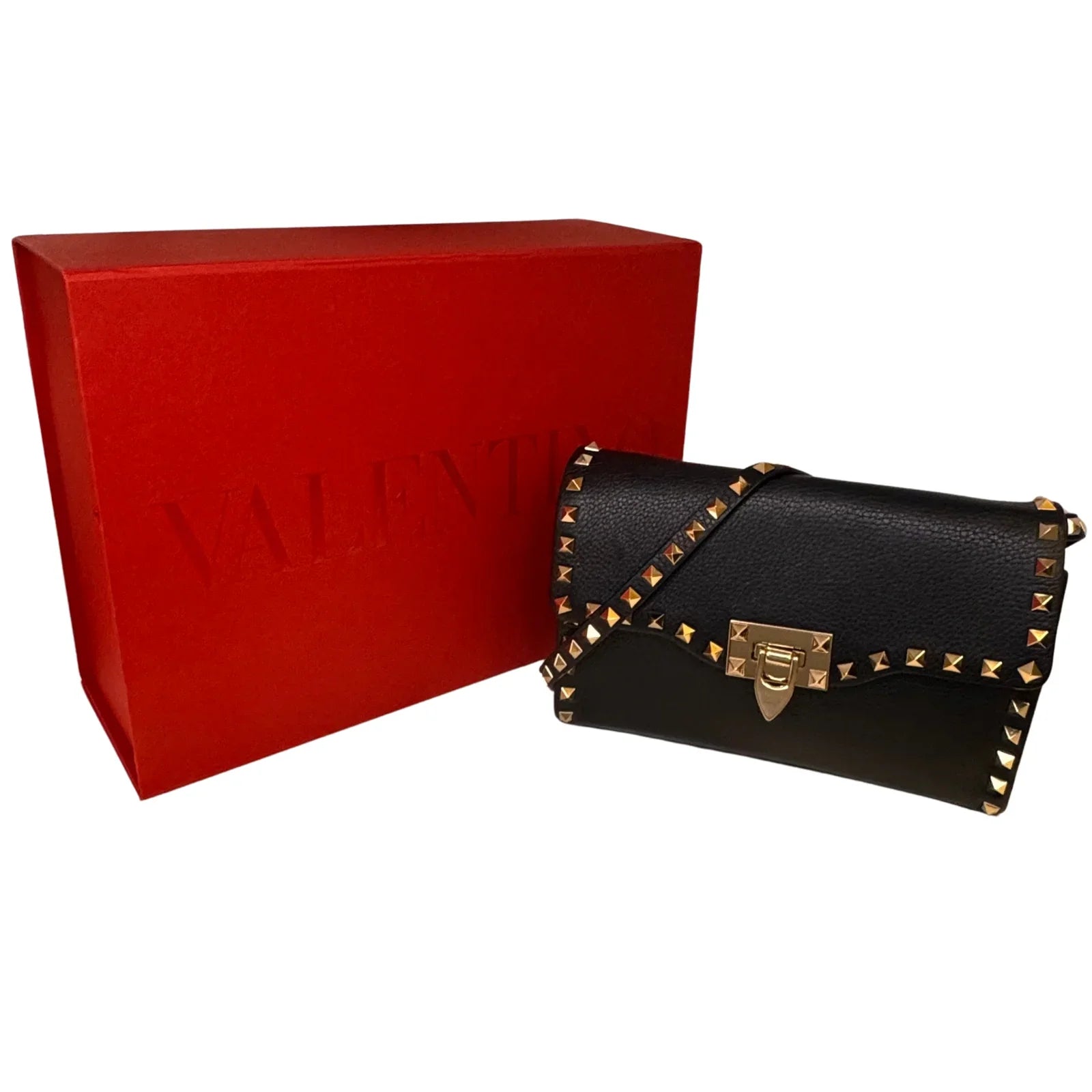 Valentino Garavani Rockstud Flip Lock Crossbody Bag – Black - Lost Designer