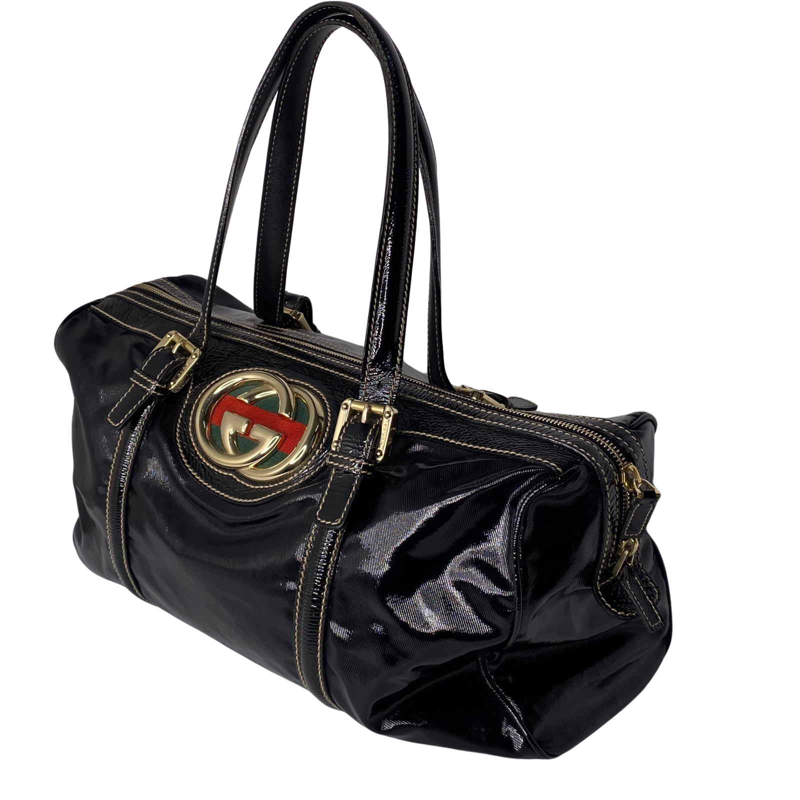 Gucci Dialux Medium Britt Boston GG Bag – Black Patent Leather
