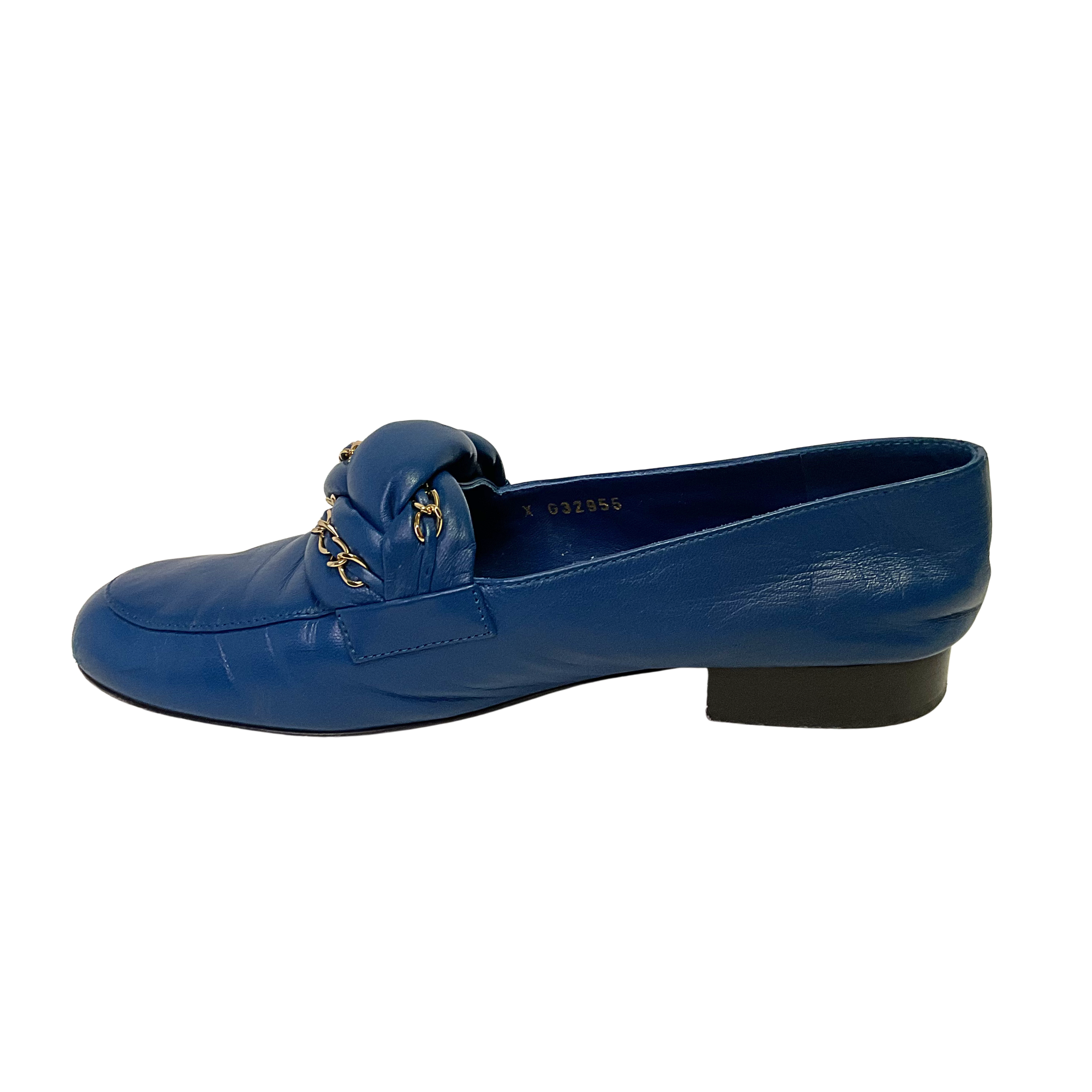 Chanel Braided Interlocking CC Loafers Blue Flats Size 38