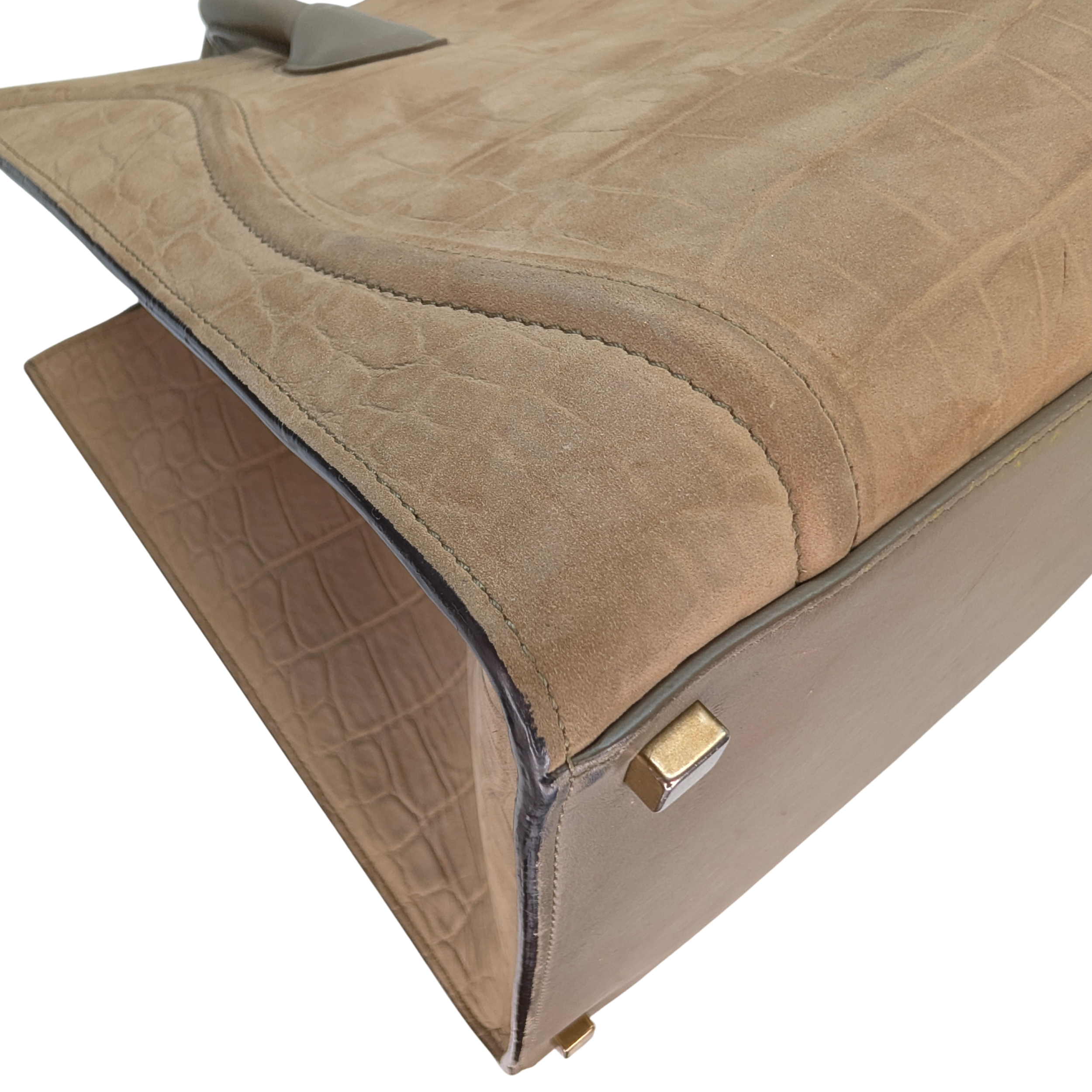 Celine Crocodile Embossed Medium Phantom Luggage Tote Bag Beige