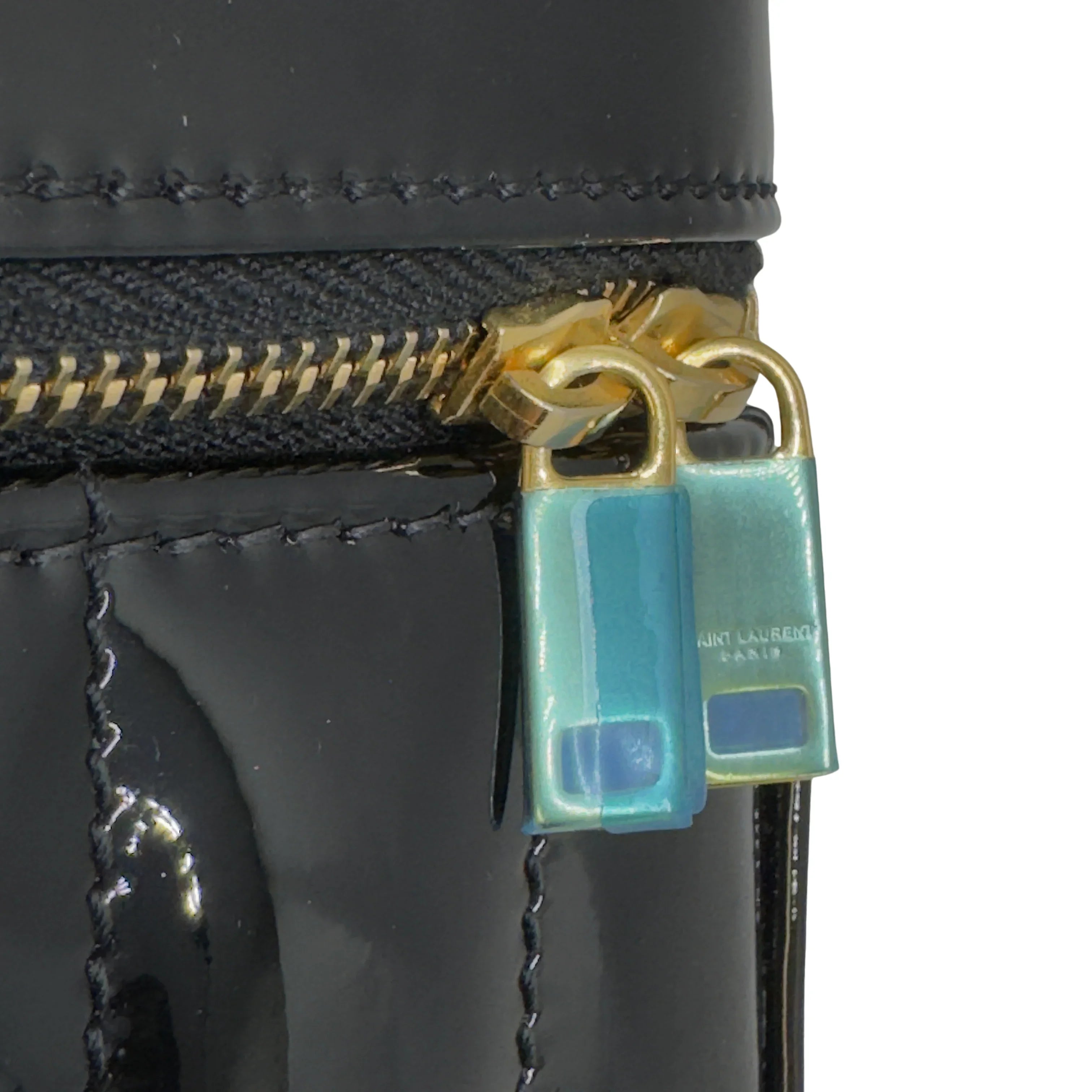 Yves Saint Laurent Patent Matelasse Vicky Vanity Crossbody Bag Black - Lost Designer