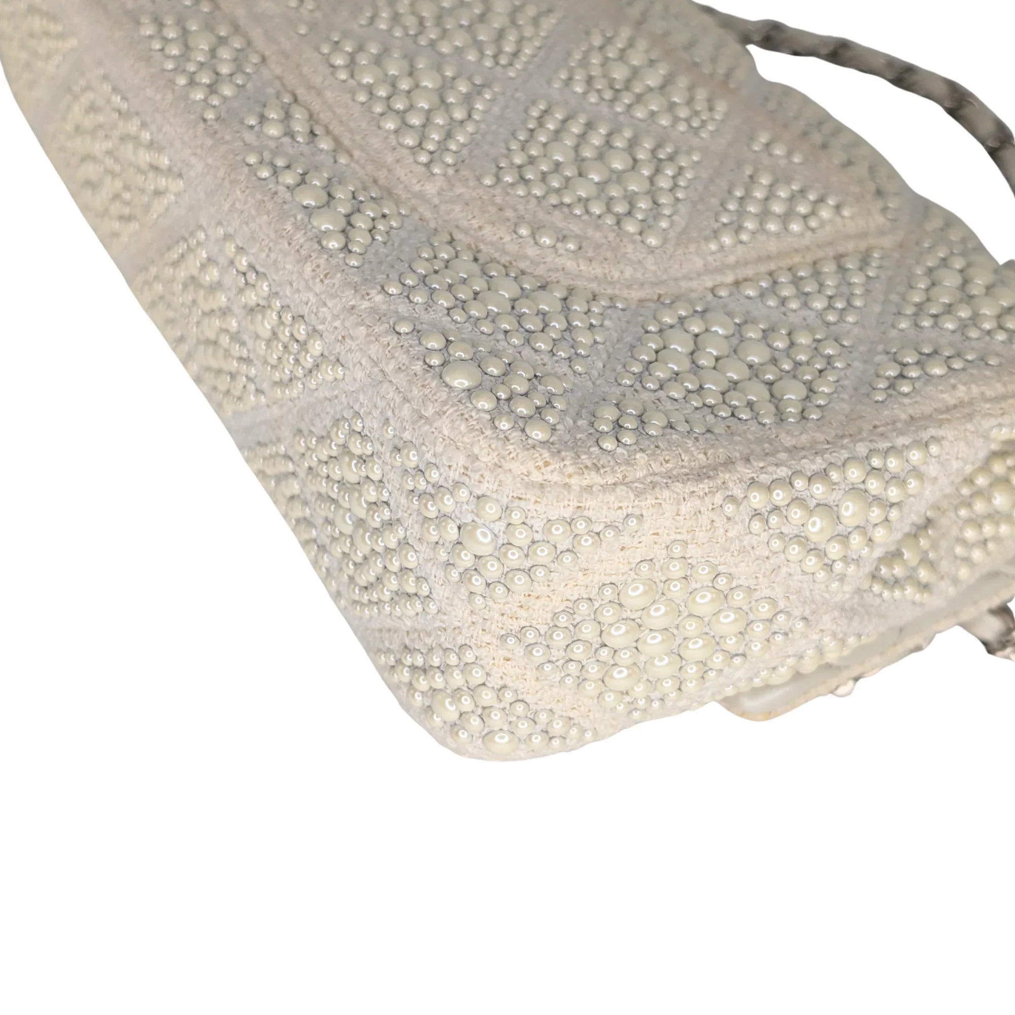 Chanel Classic Flap Pearl Embellished Shoulder Bag White - Lost Designer