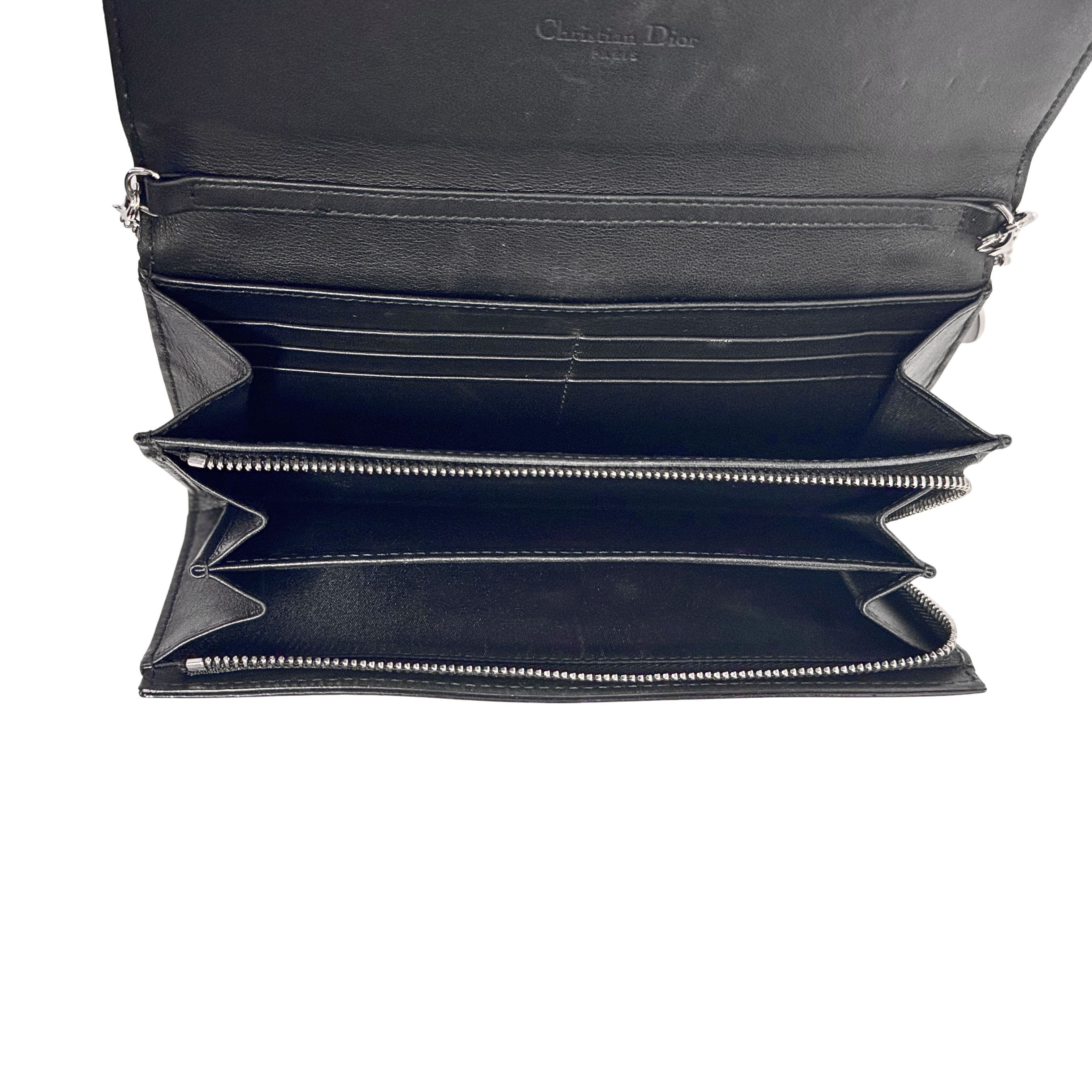 Dior Patent Leather Long Wallet With Chain Black
