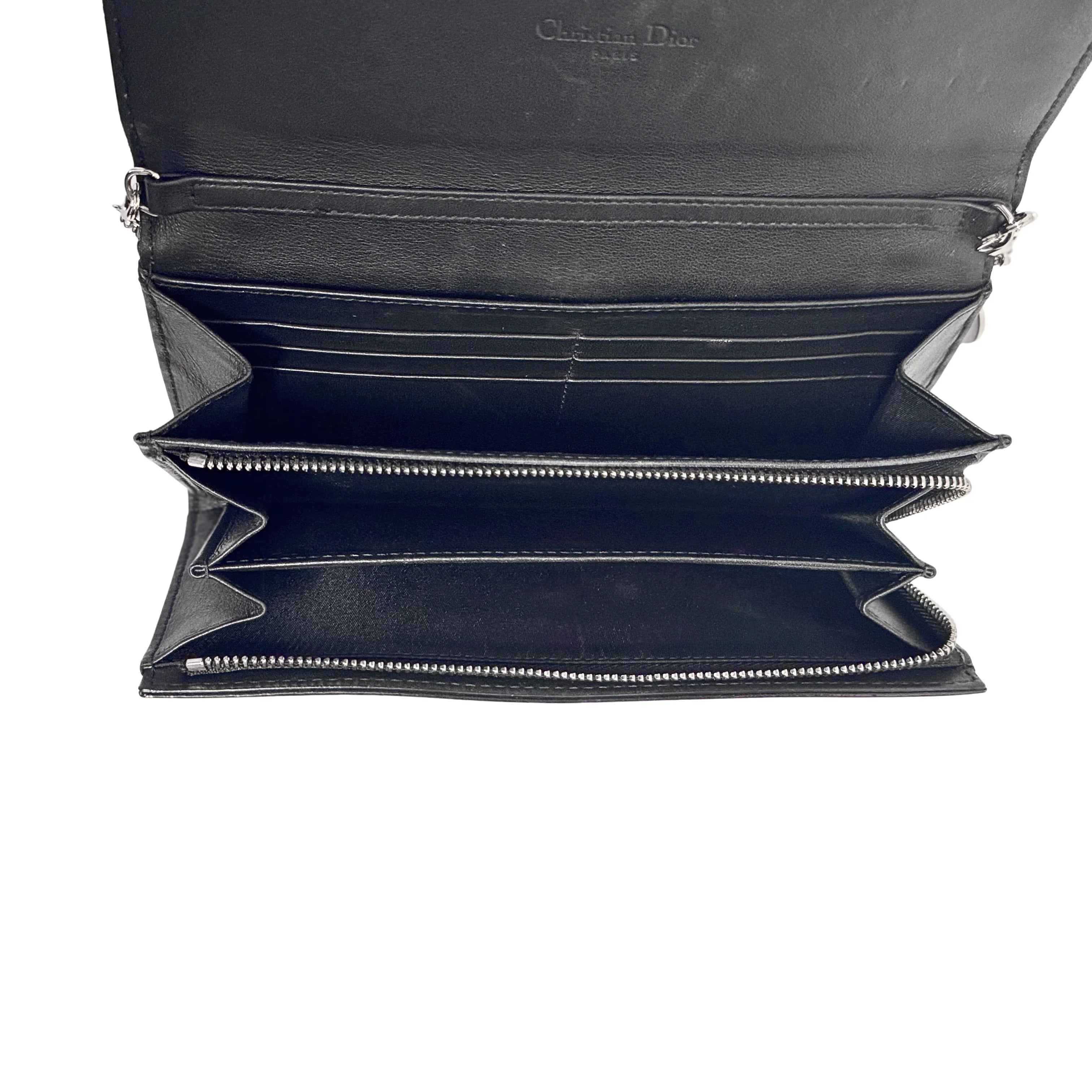 Dior Patent Leather Long Wallet With Chain Black - Lost Designer