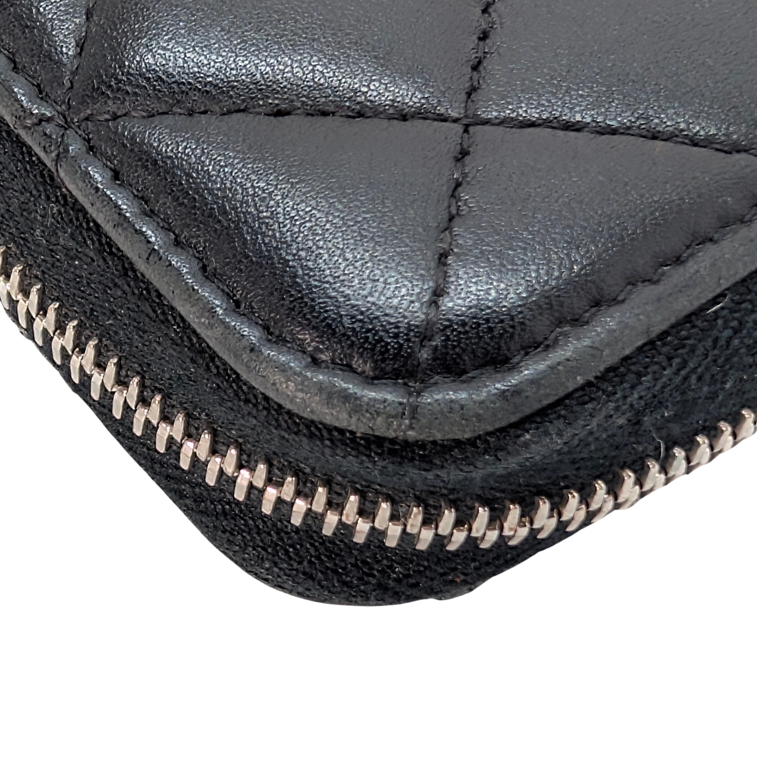 Chanel Lambskin Quilted Large Gusset Zip Around Wallet Black