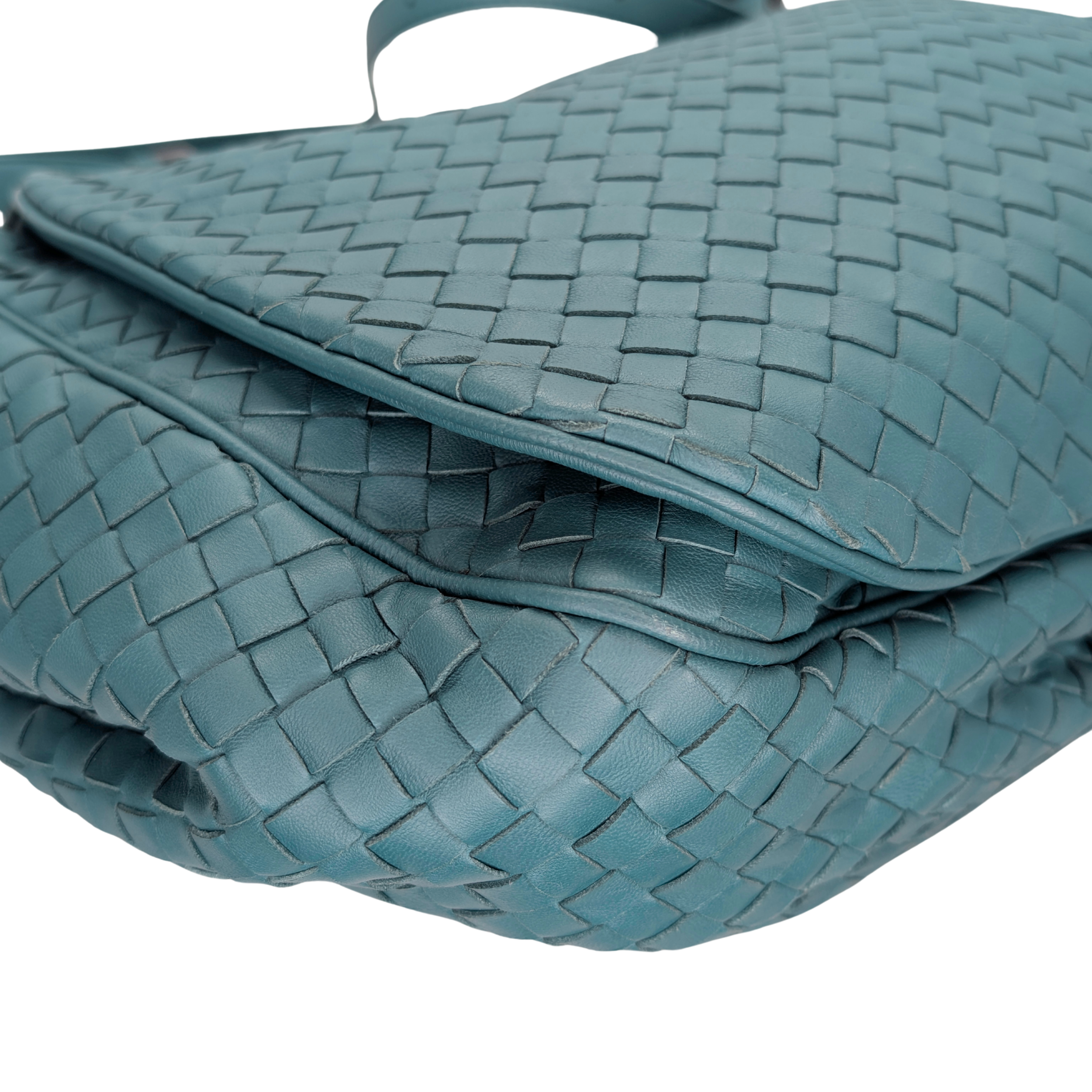 Bottega Veneta Tabita Drawstring Flap Intrecciato Shoulder Bag Blue