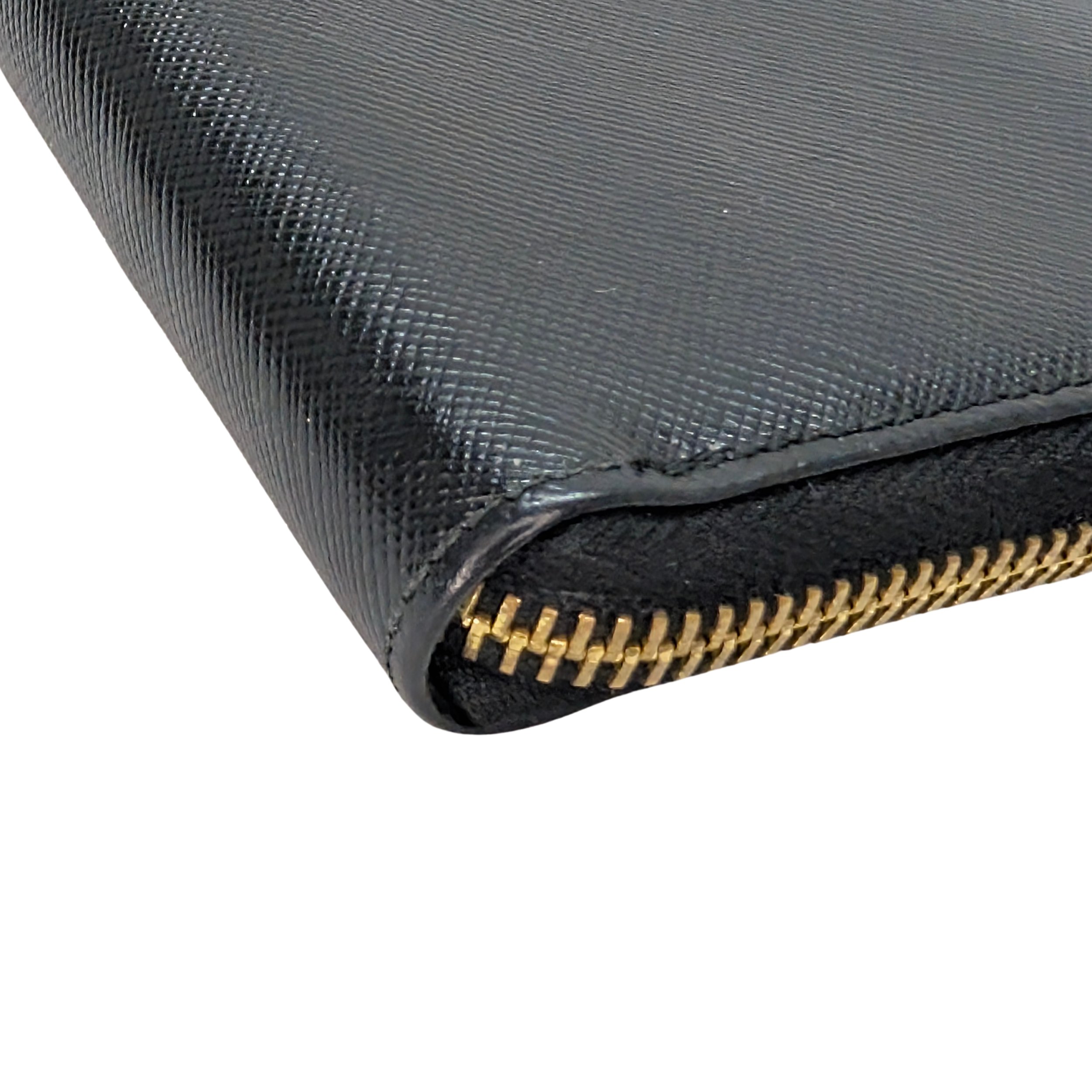 Prada Saffiano Leather Zip around Long Wallet Black