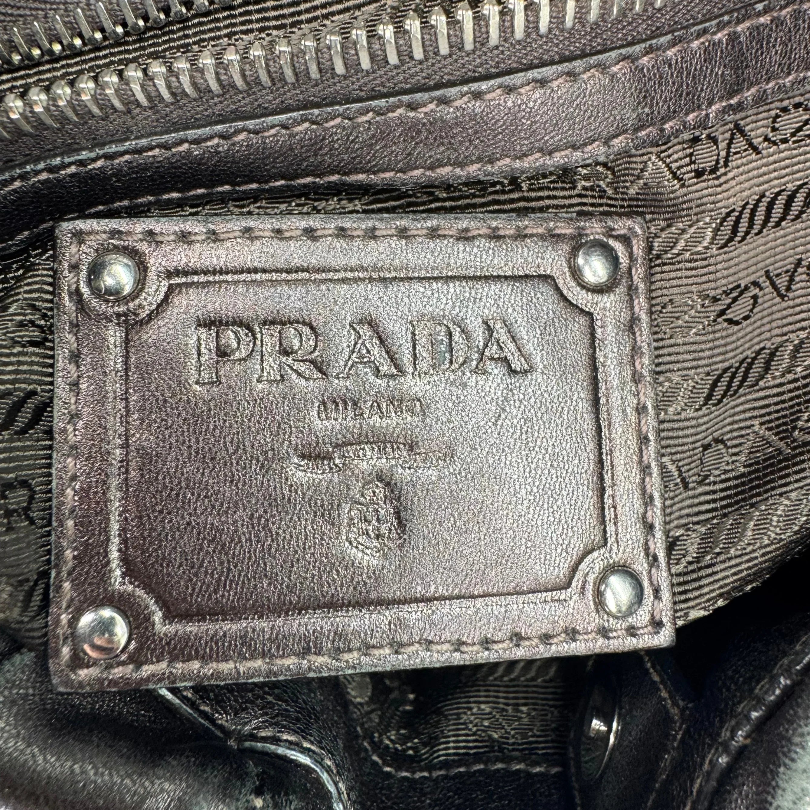 Prada Nappa Ruffle Hobo Grafite Mordore Shoulder Bag - Lost Designer