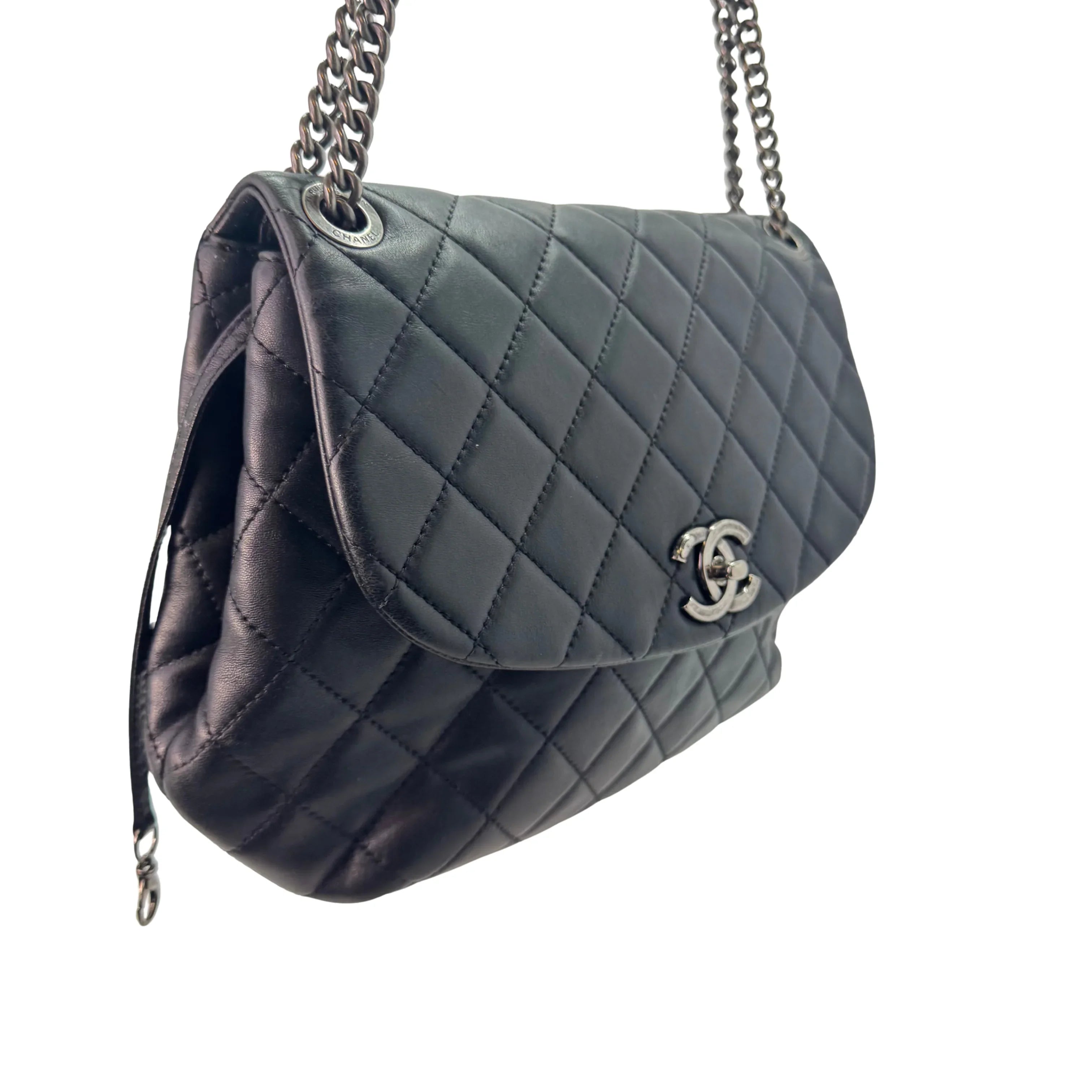 Chanel Lambskin Quilted Large Daily Supple Flap Black - Lost Designer