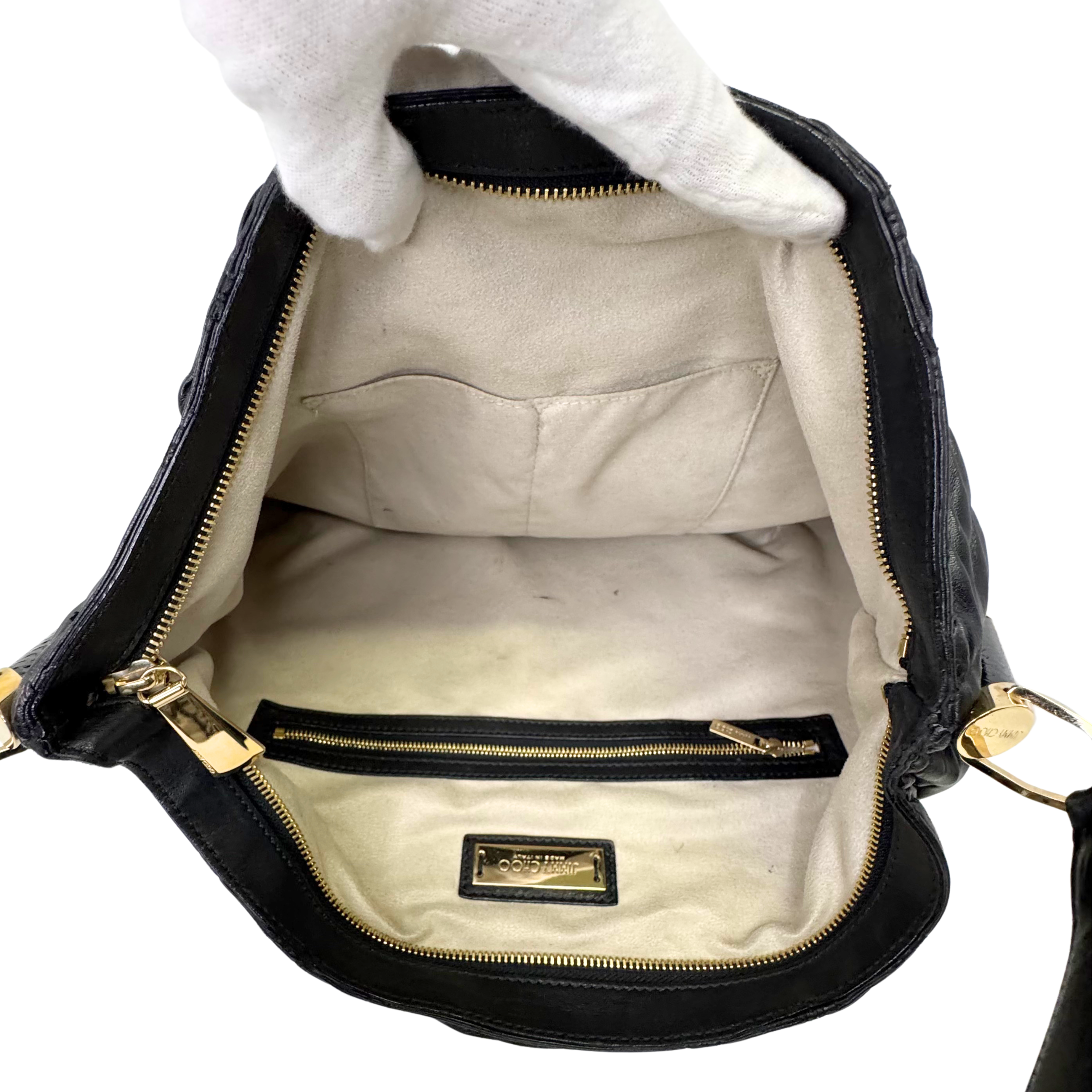 Jimmy Choo Black Leather Tote Bag with Gold-Tone Hardware