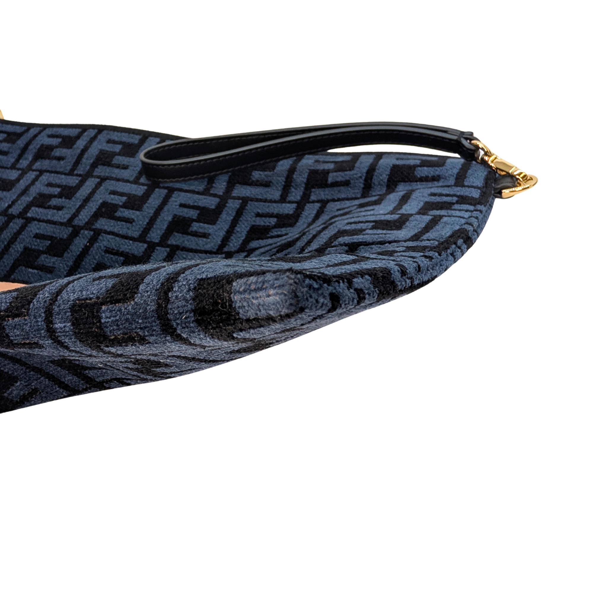 Fendi FF Jacquard Velvet Clutch Bag Navy Blue
