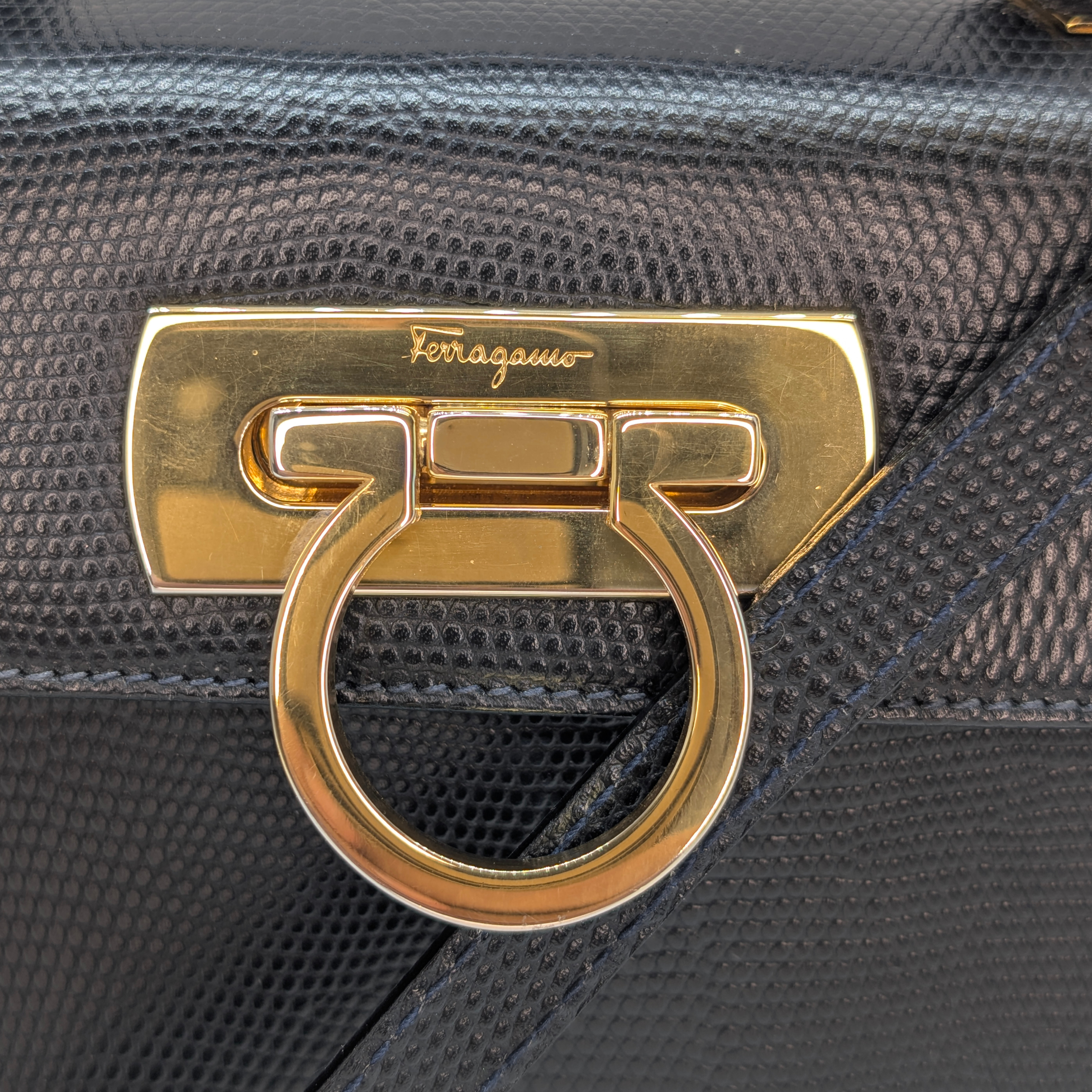 Salvatore Ferragamo Lizard Gancini Iconic Top Handle Bag