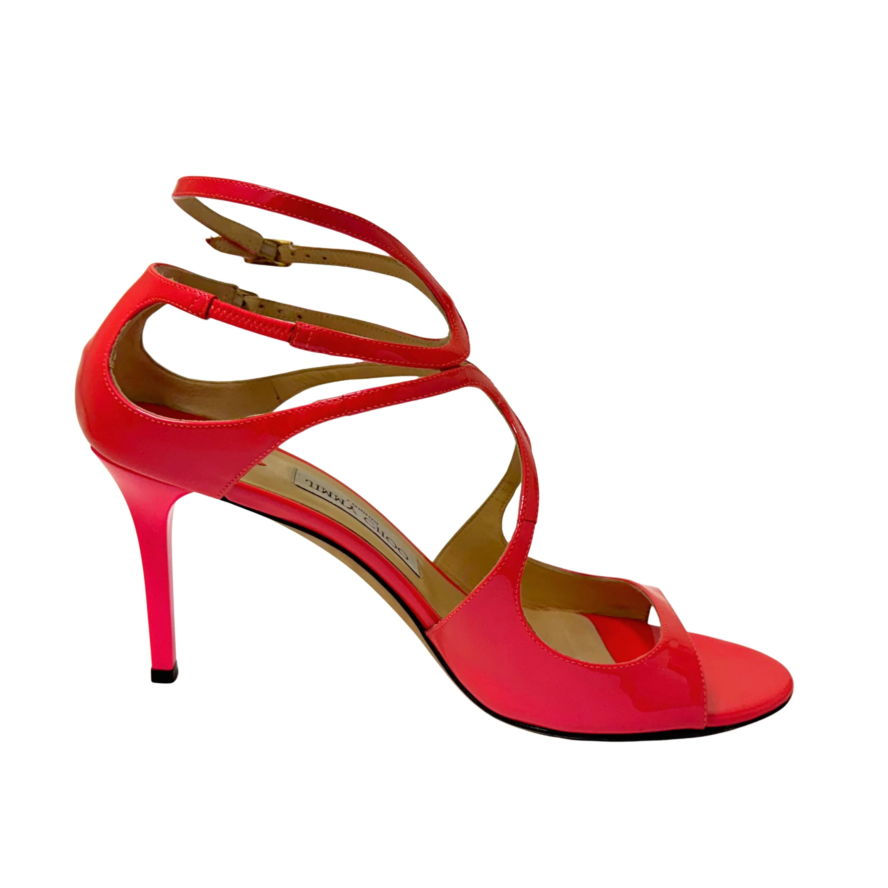 Jimmy Choo Lang 100 Patent Leather Sandals Pumps Neon Pink size 40 - Lost Designer