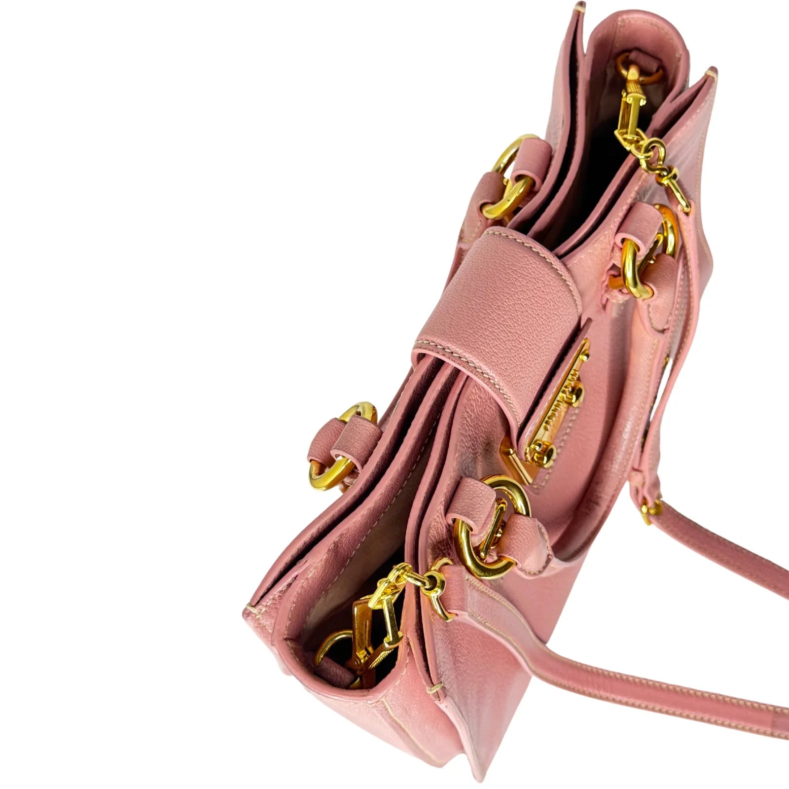 Miu Miu Goatskin Madras Shopping Crossbody Tote Bag Pink
