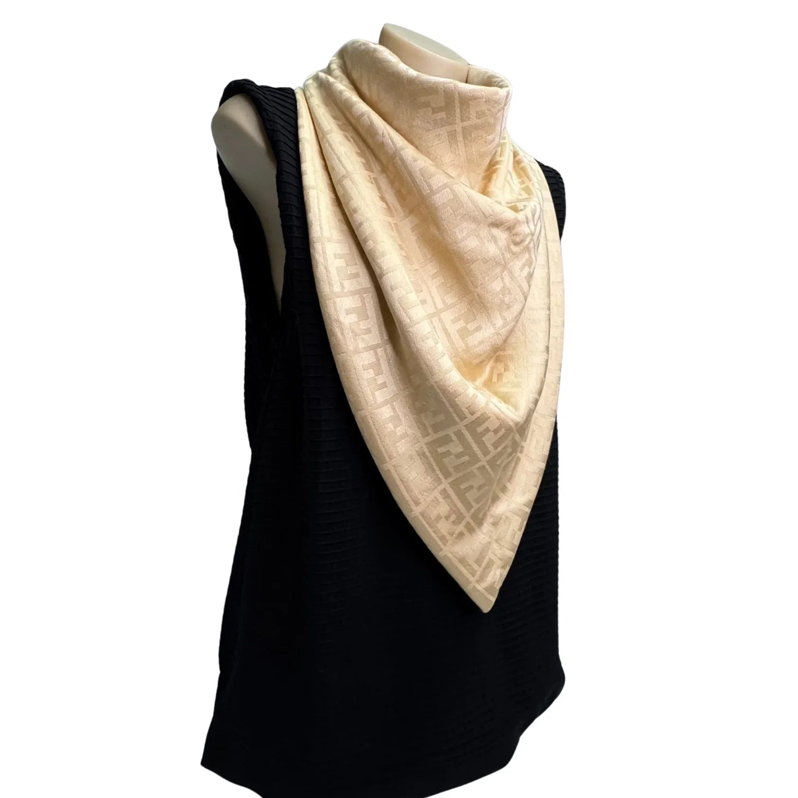 Fendi Silk Scarf Shawl Monogram Beige