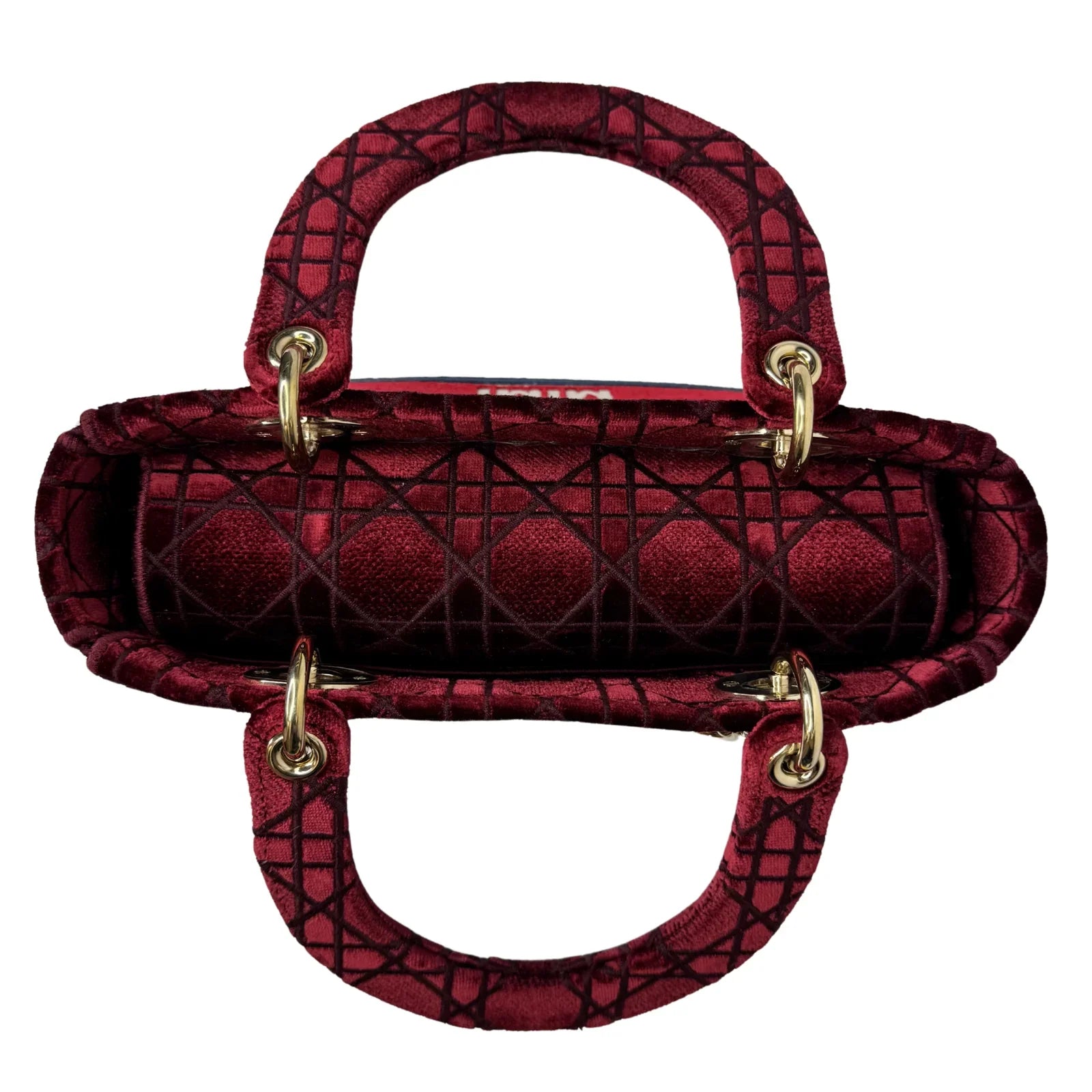 Christian Dior Velvet Cannage Medium Lady D-Lite Bag Burguandy