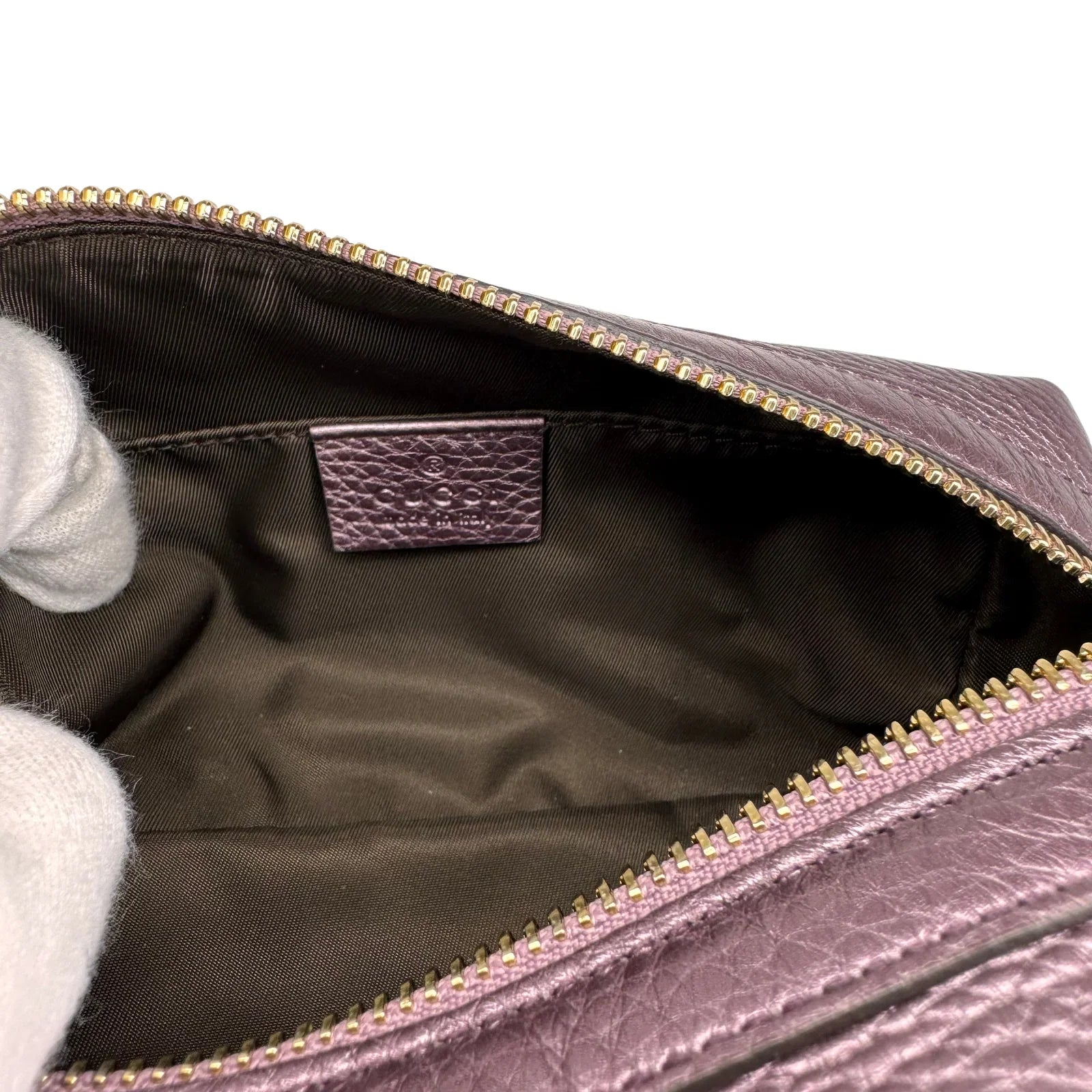 Gucci Soho Cosmetic Pouch in Rose Gold Pebbled Leather