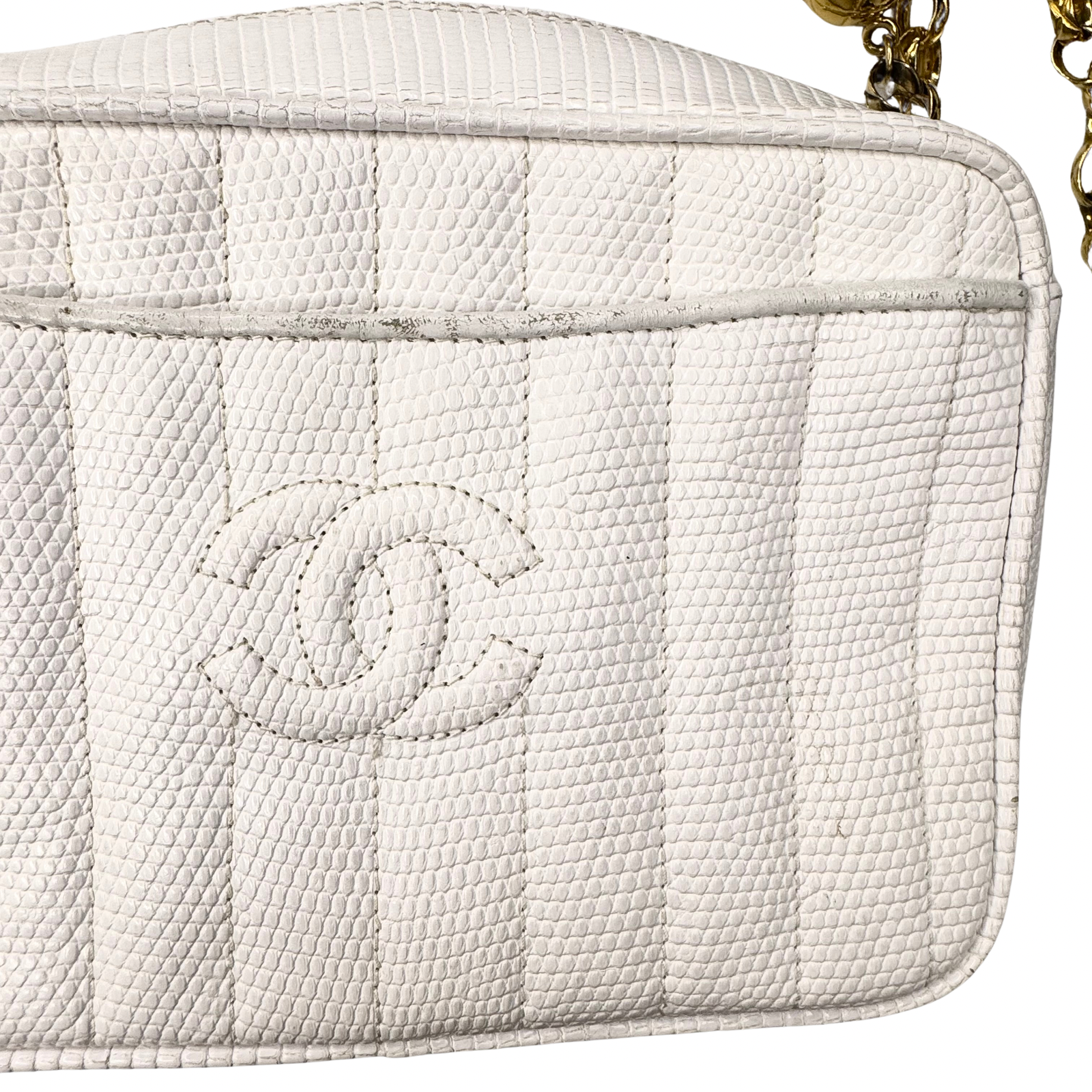 Chanel Vintage White Lizard Tassel Camera Crossbody Bag
