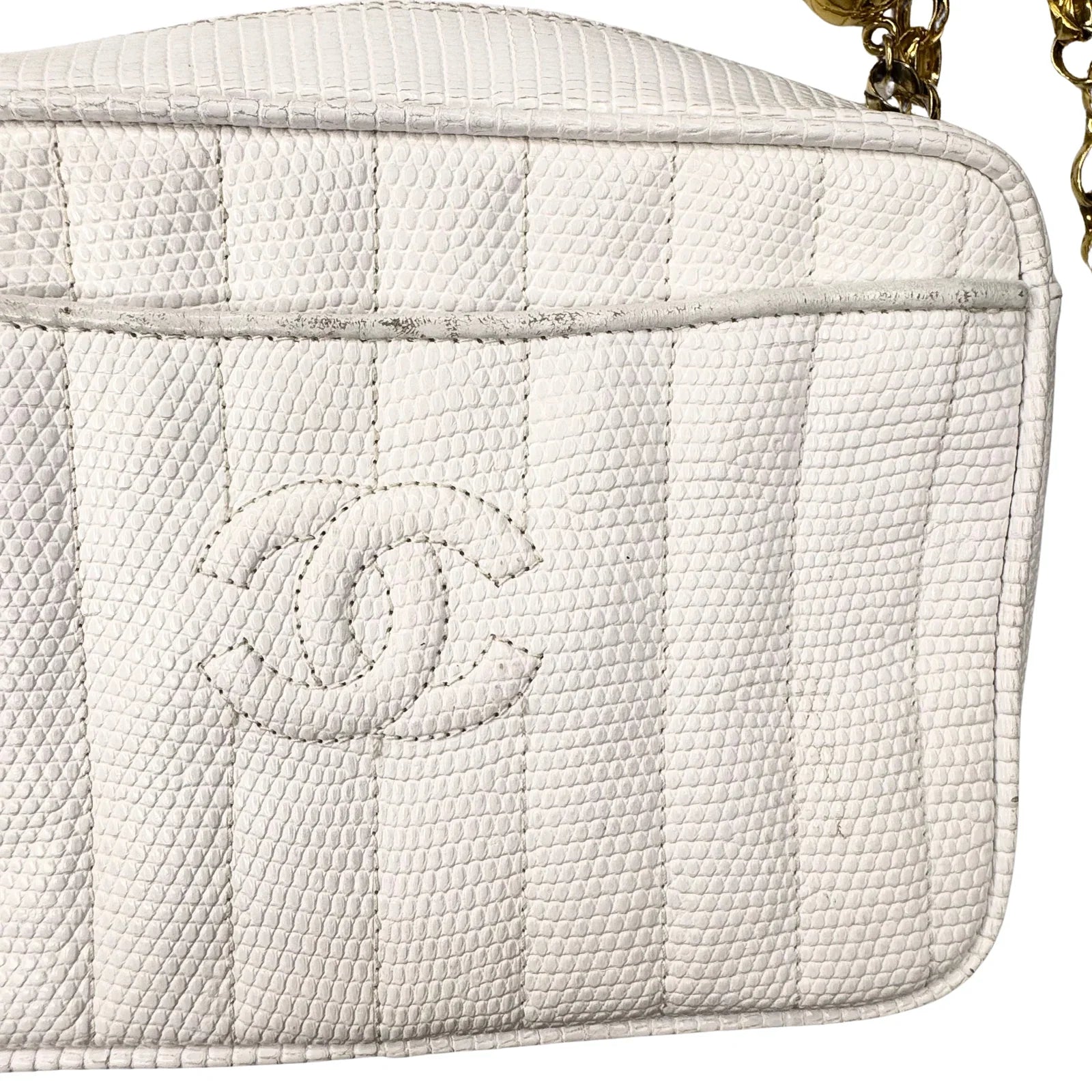 Chanel Vintage White Lizard Tassel Camera Crossbody Bag