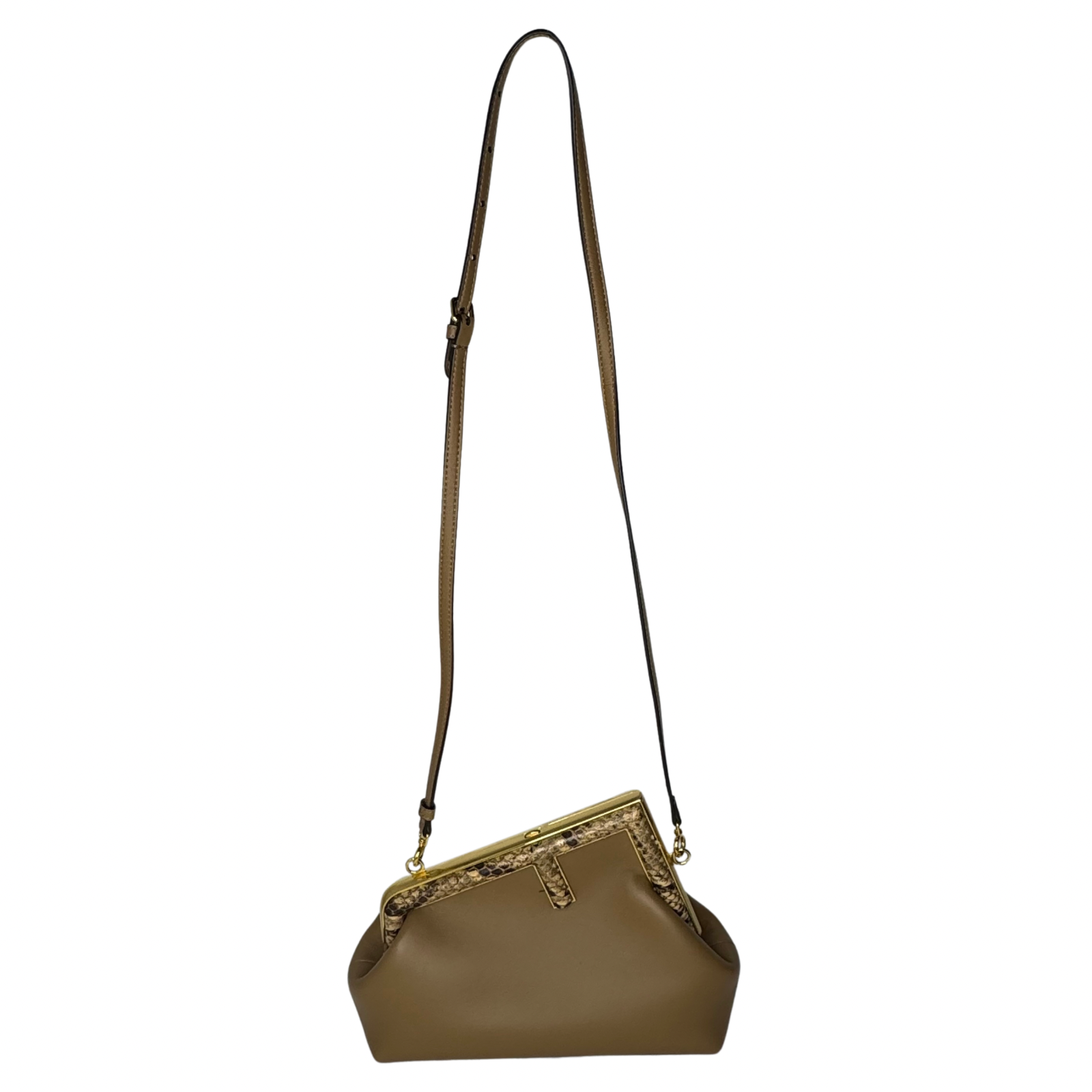 Fendi First Small Shiny Nappa Beige Snakeskin Lambskin Crossbody Bag