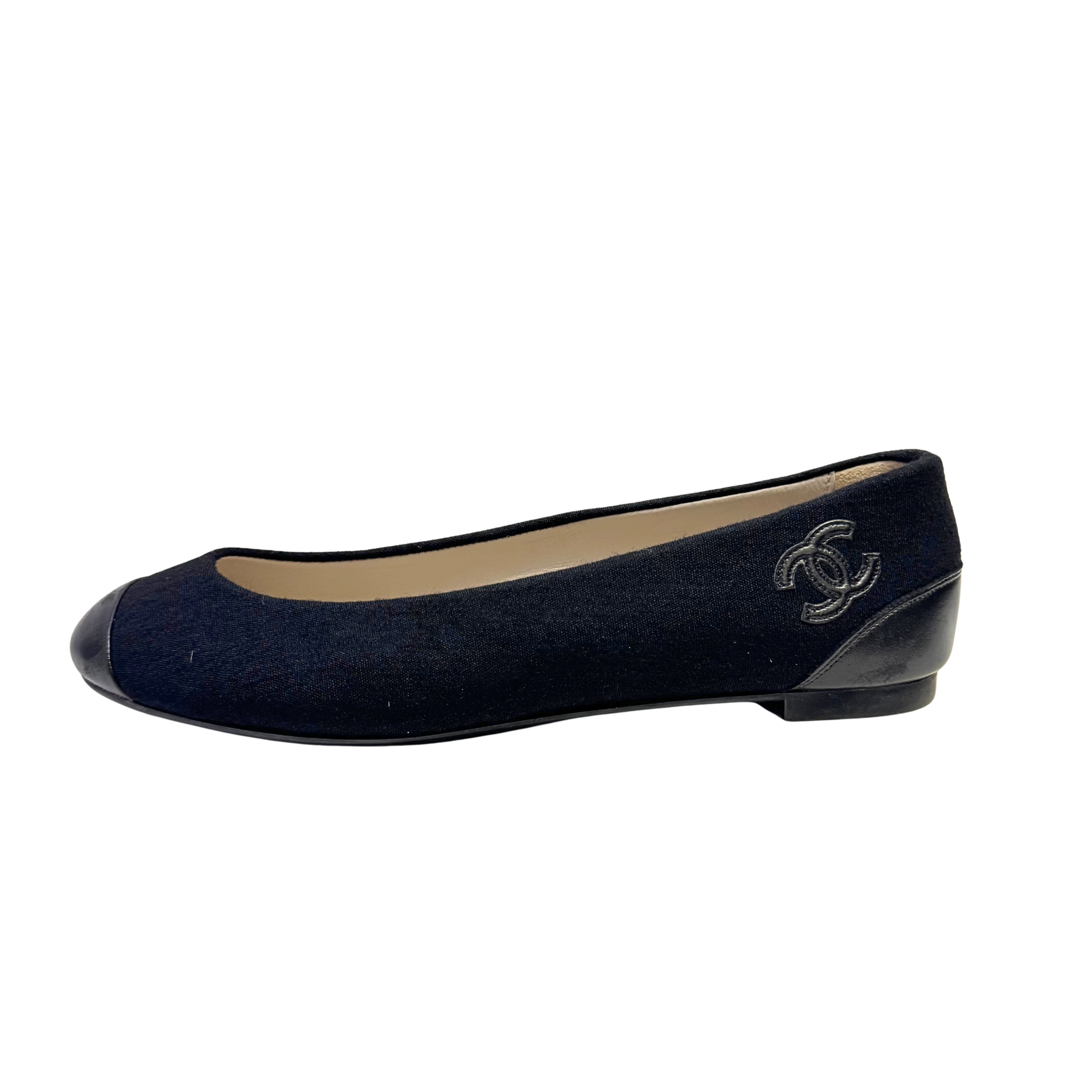 Chanel Ballet Flats Canvas Black 37.5
