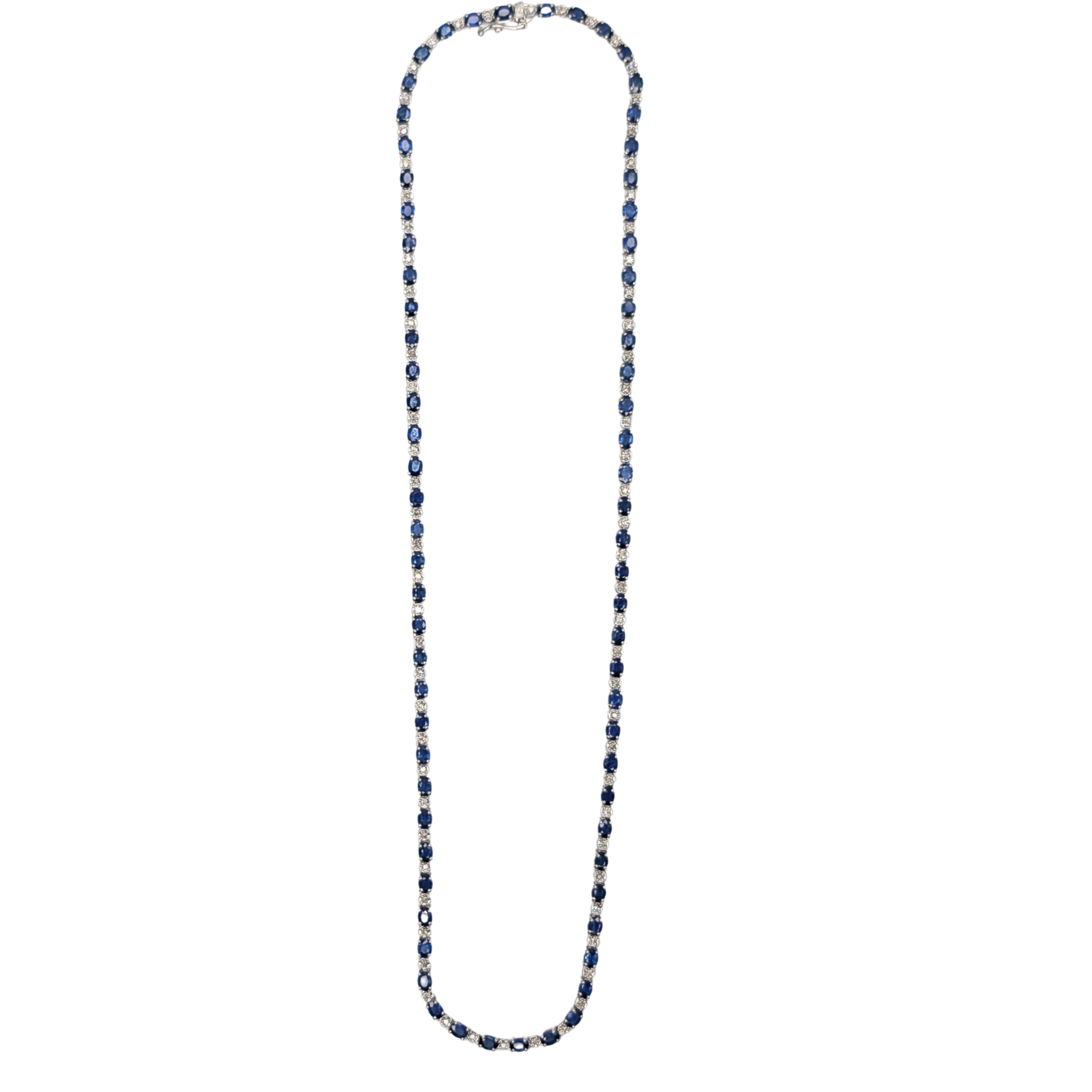 14.89Ct Natural Sapphire & 0.79Ct Diamonds Tennis Necklace In 18K White Gold