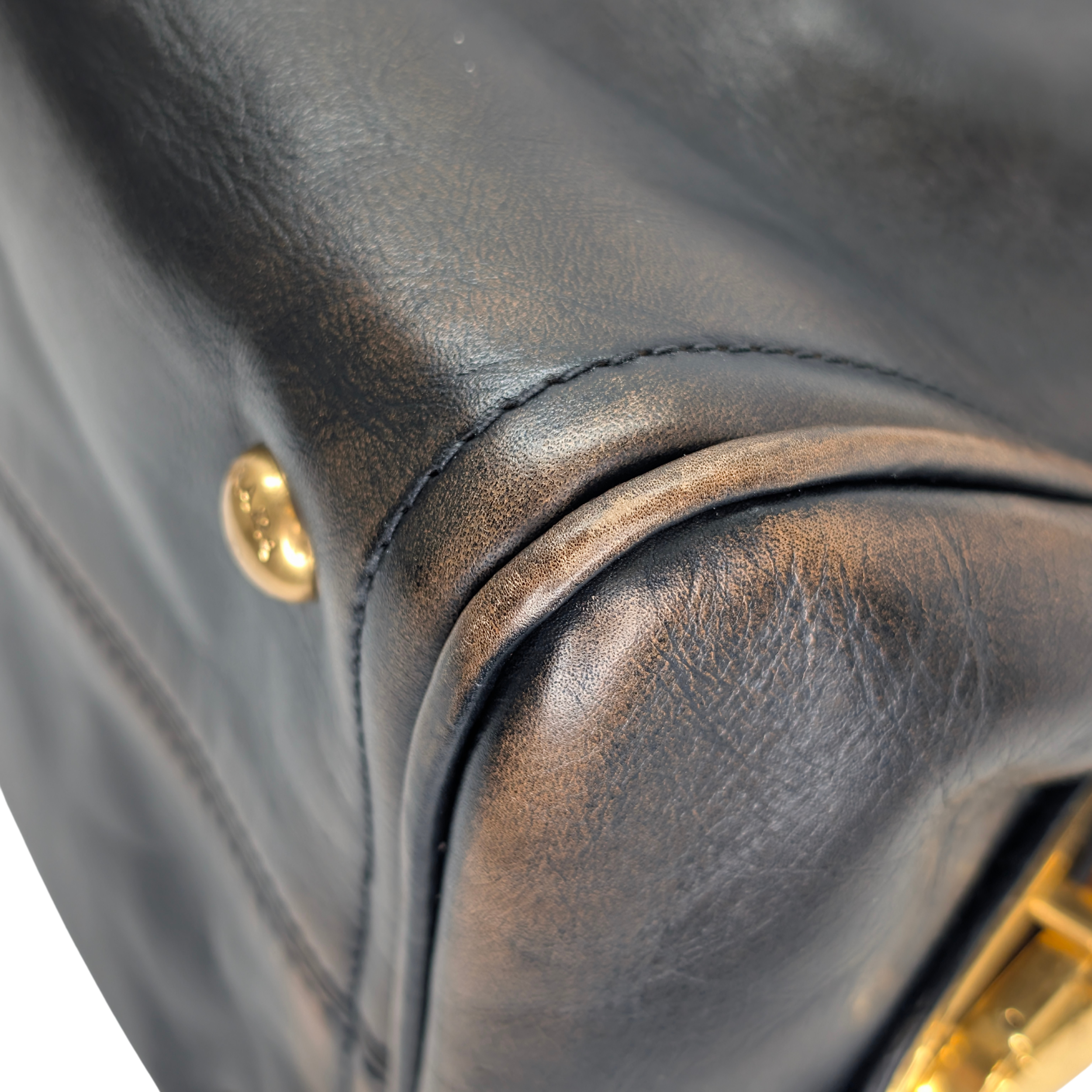 Prada Vitello Vintage Bowling Bag Distressed Black