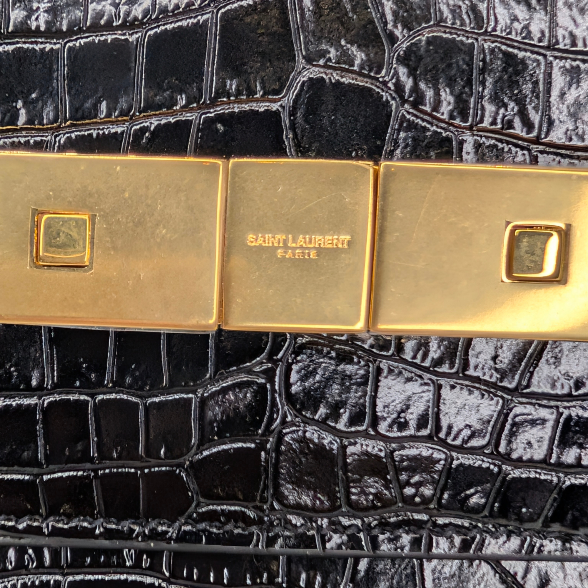 Yves Saint Laurent Manhattan Medium Crocodile Embossed Shoulder Bag