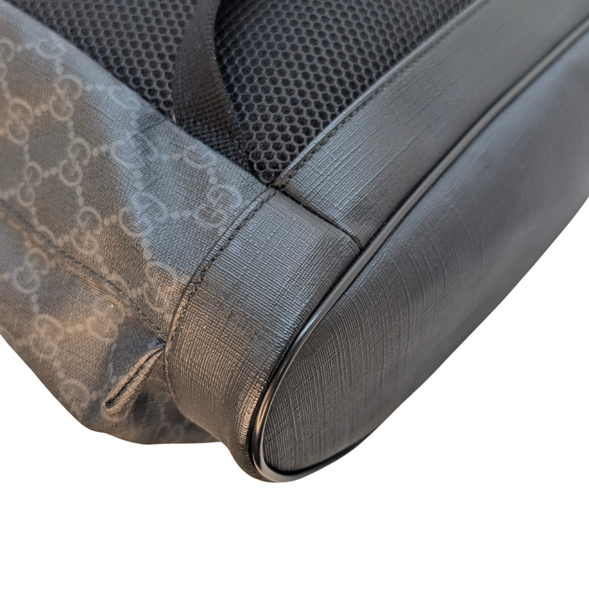 Gucci GG Supreme Monogram Calfskin Web Double Buckle Backpack Black