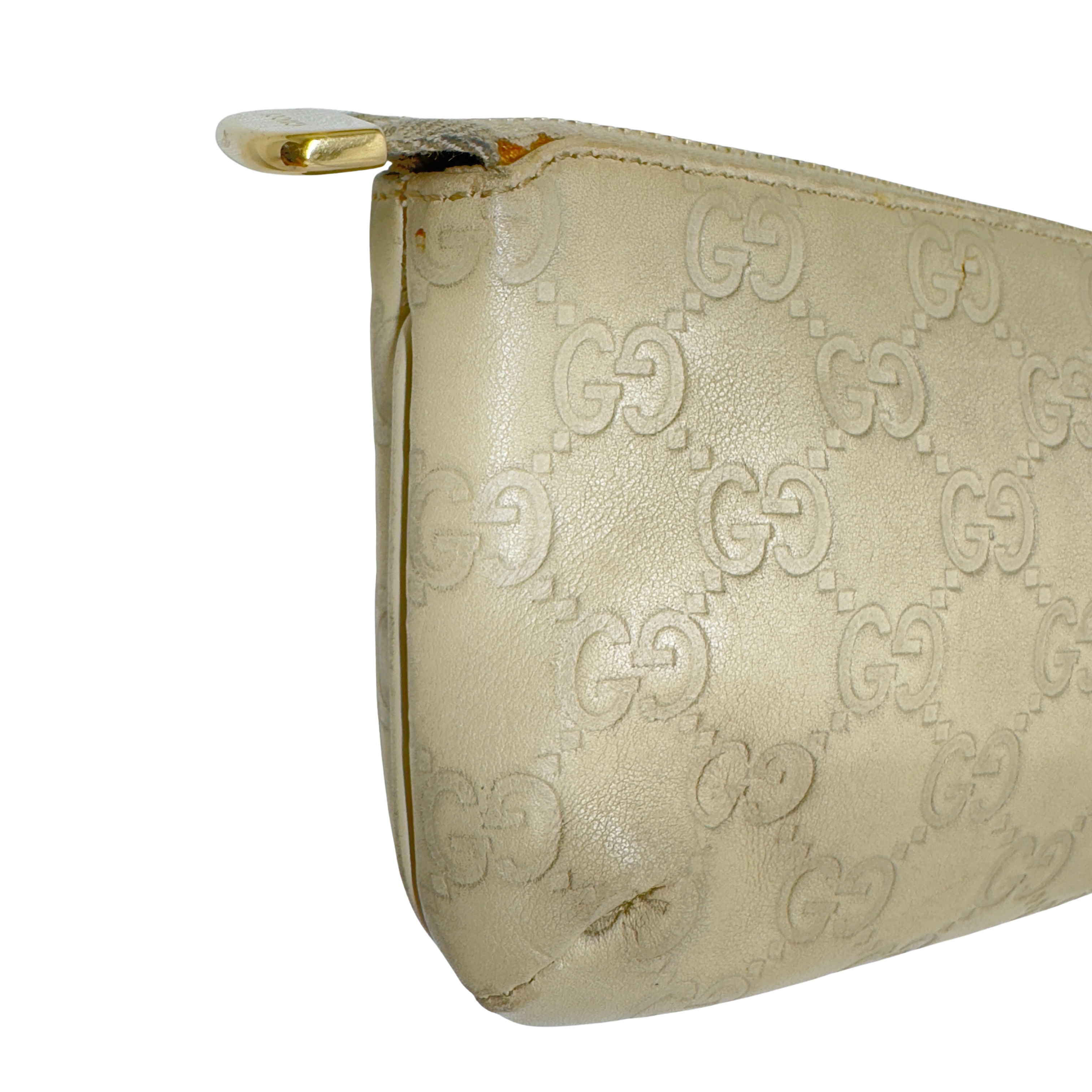 Gucci Monogram Small Pochette Clutch Bag Leather Beige