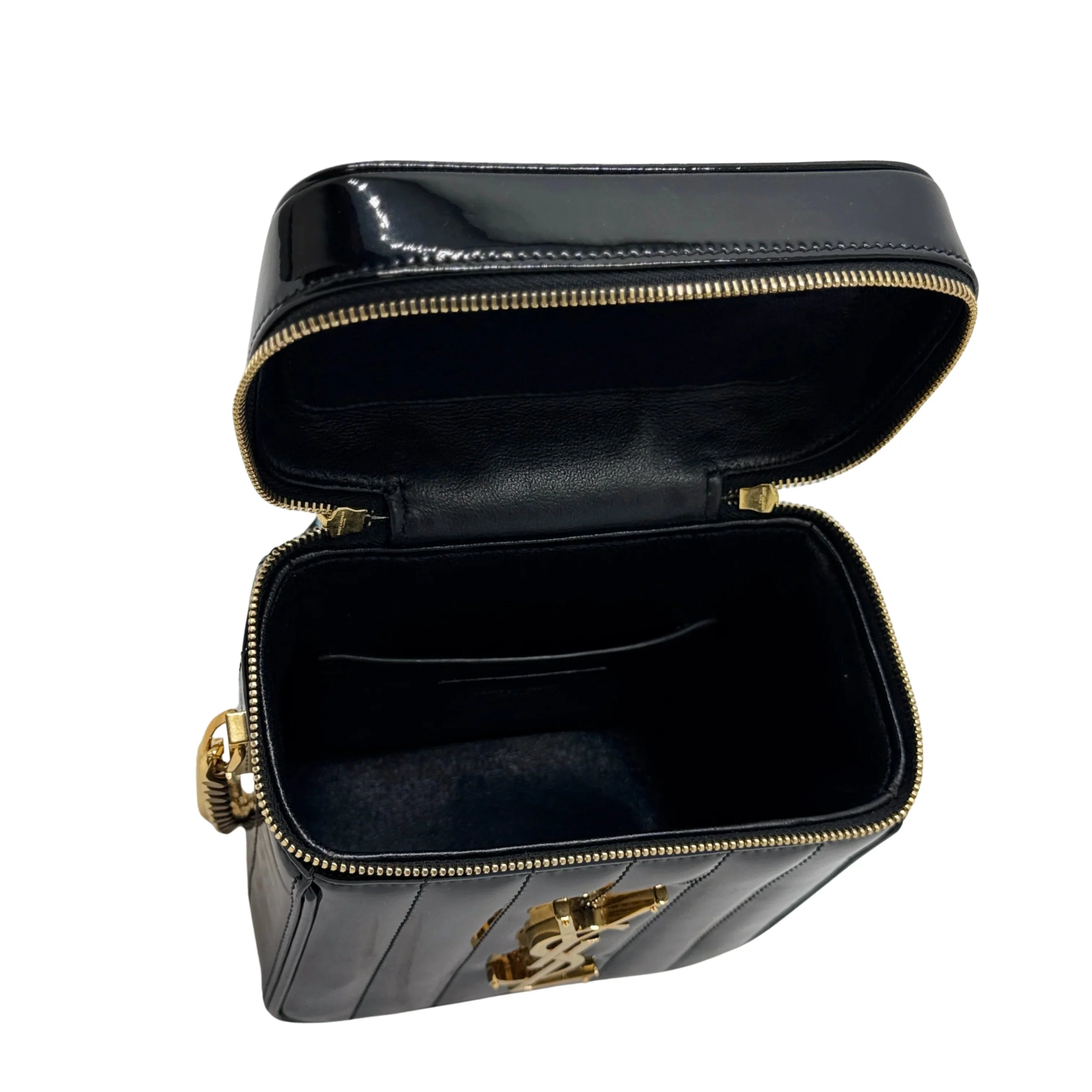 Yves Saint Laurent Patent Matelasse Vicky Vanity Crossbody Bag Black - Lost Designer