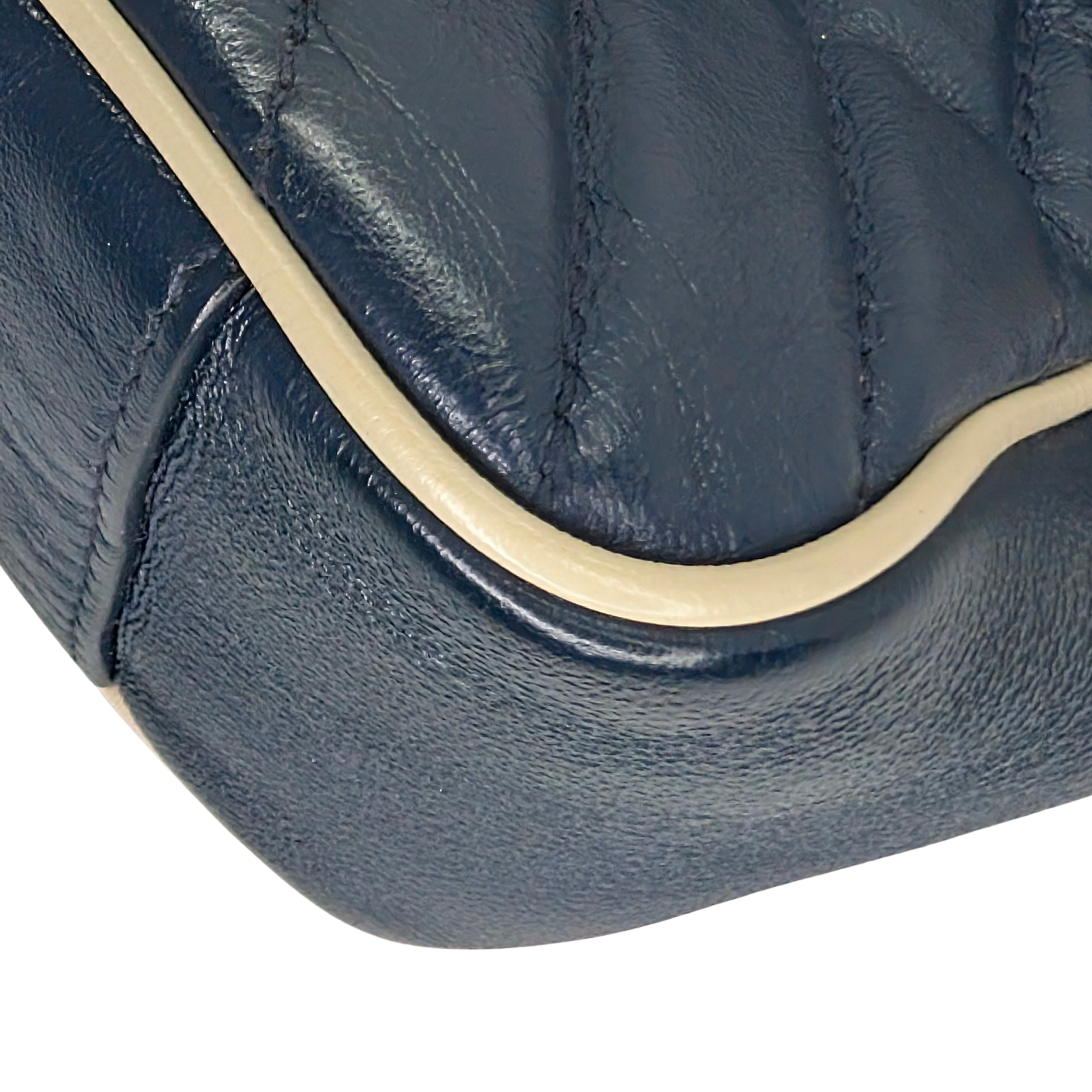 Gucci GG Marmont Matelassé Torchon Flap Crossbody Bag Navy White