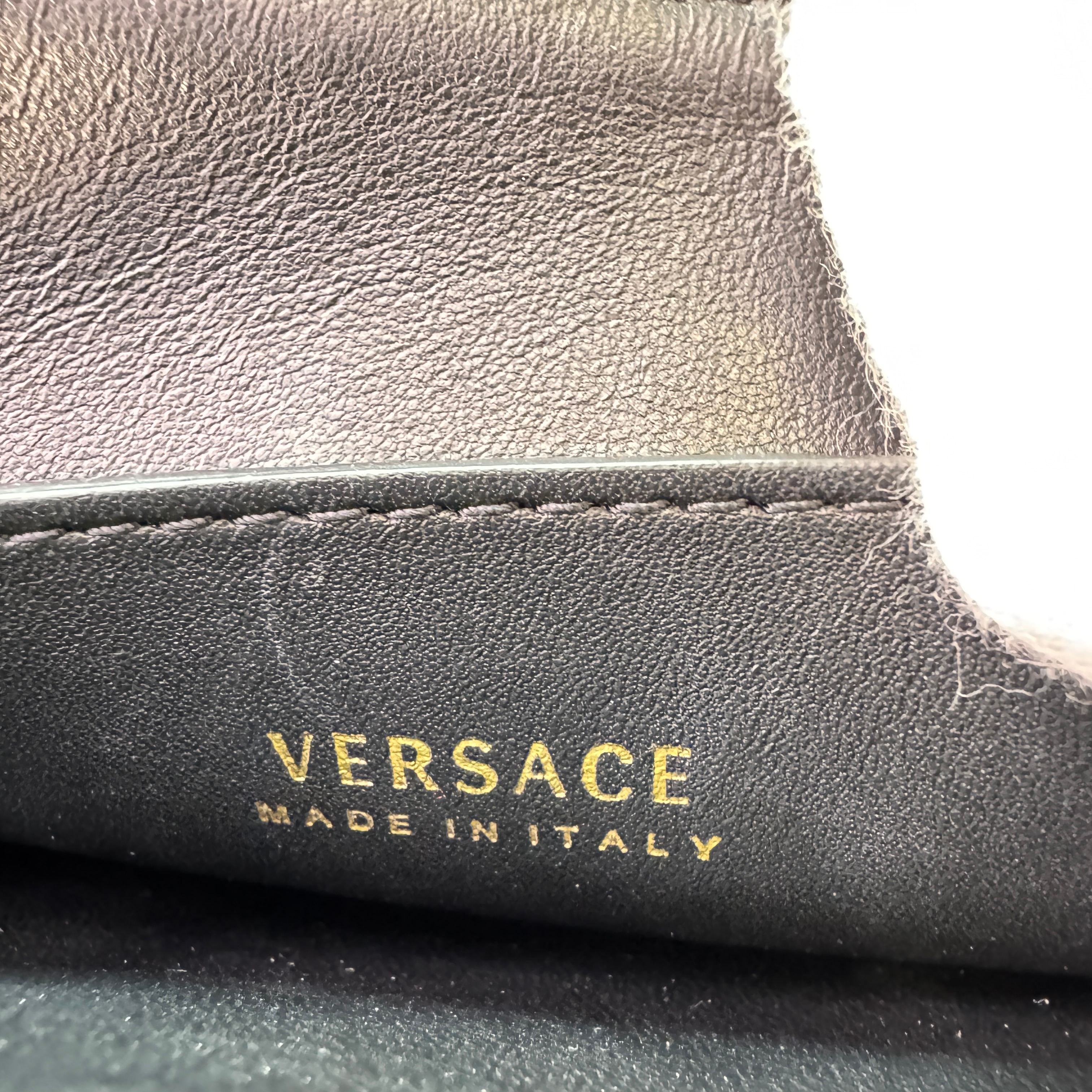 Versace Vitello Virtus Chain Clutch Brown/Black