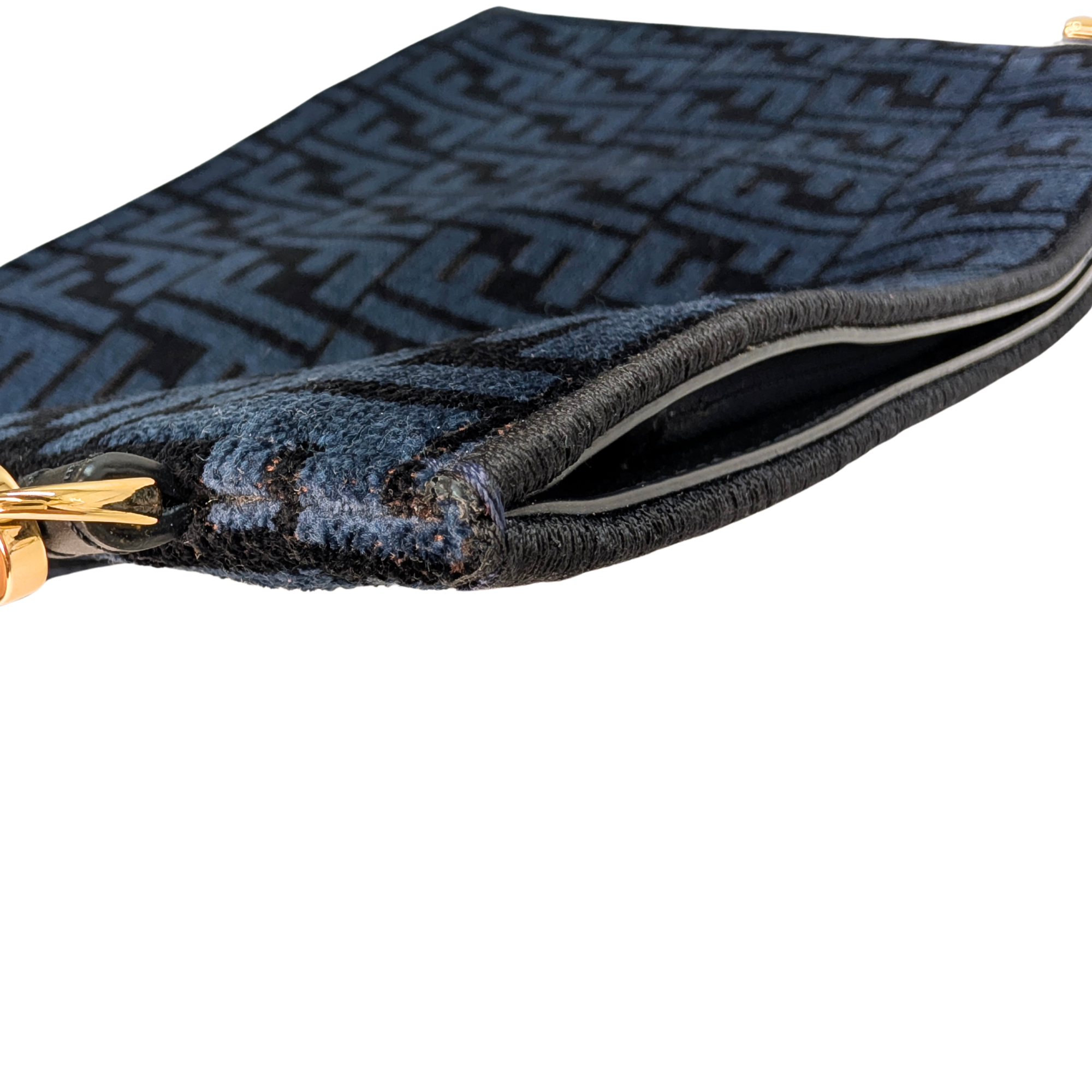 Fendi FF Jacquard Velvet Clutch Bag Navy Blue