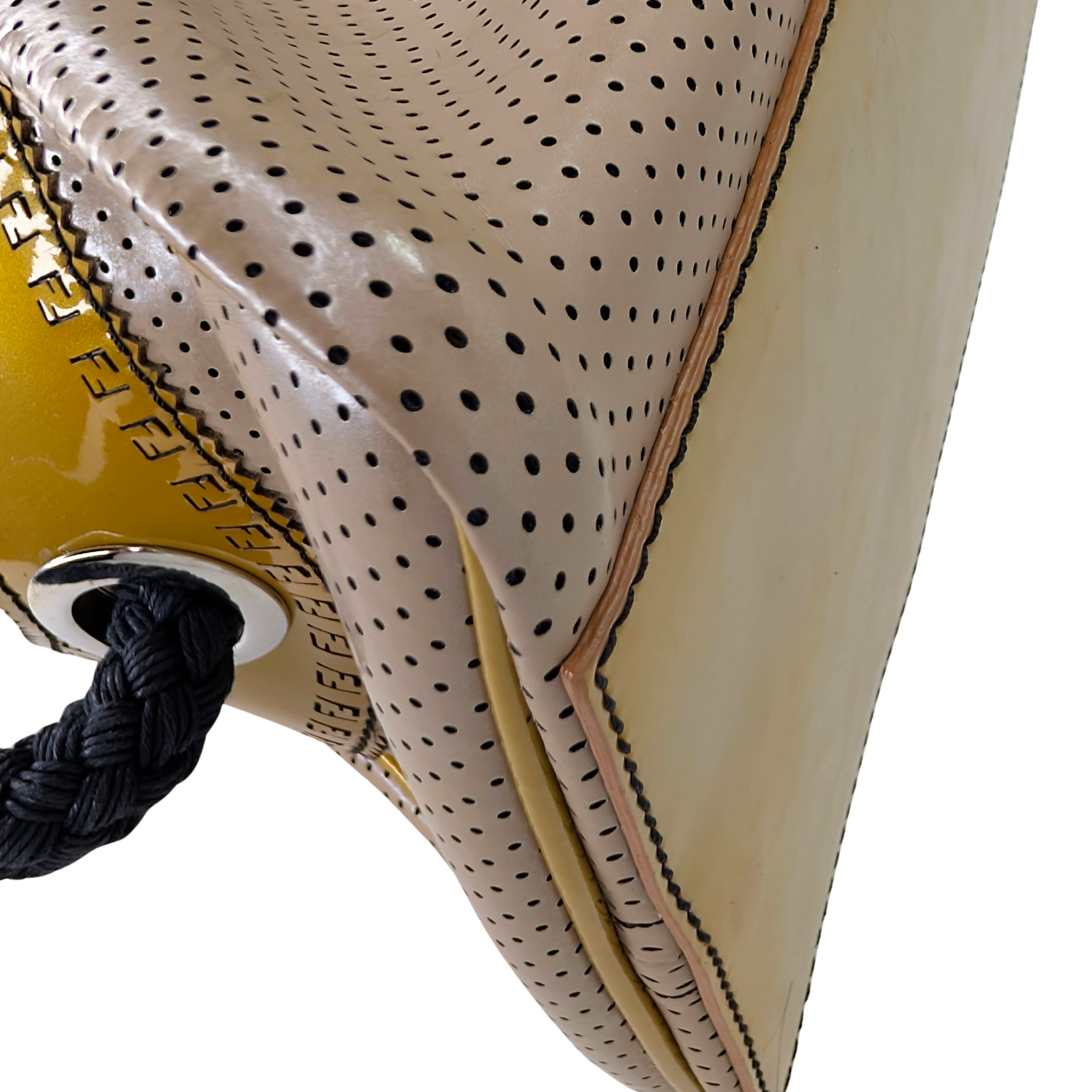 Fendi Perforated Patent Leather De Jour Tote Bag Gold