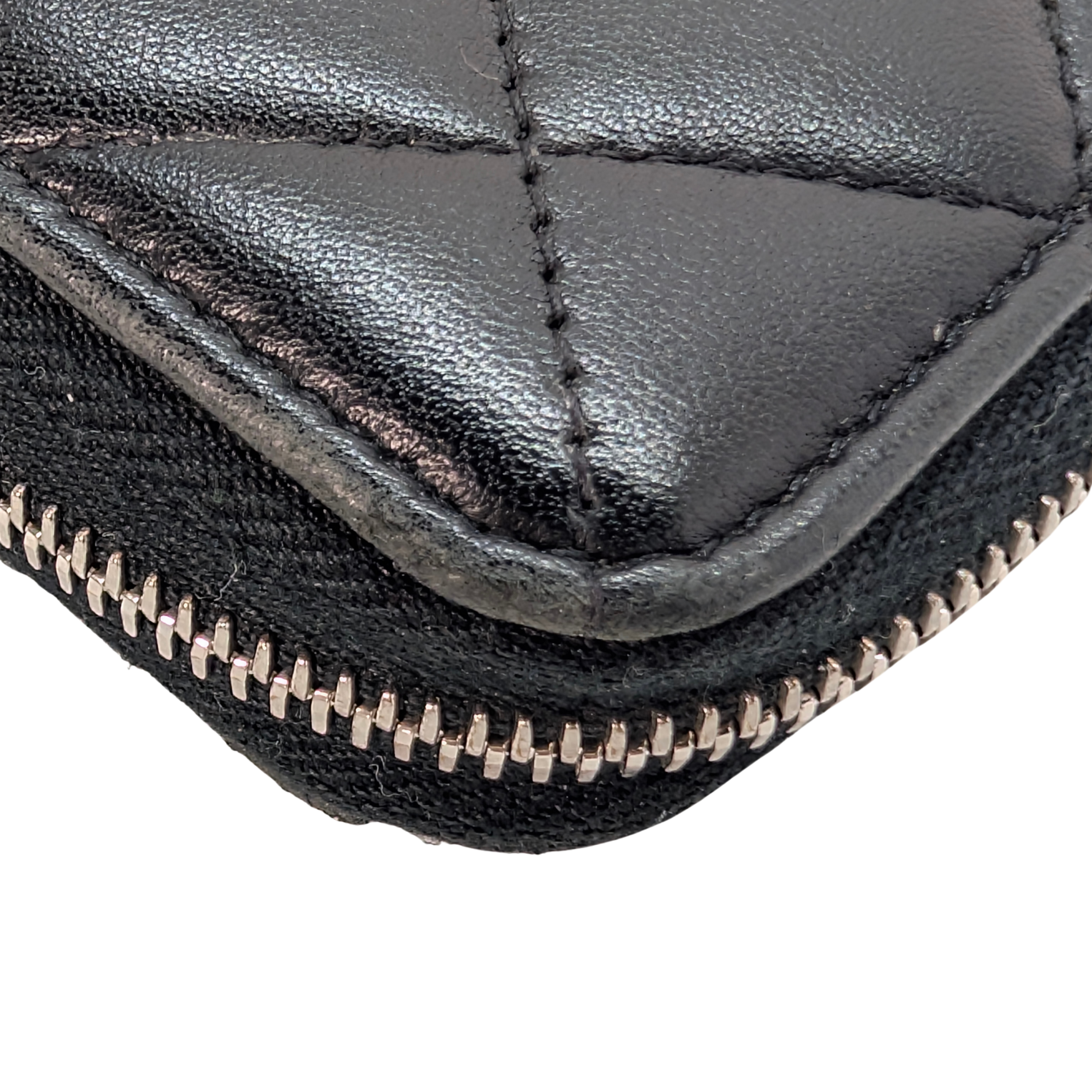 Chanel Lambskin Quilted Large Gusset Zip Around Wallet Black