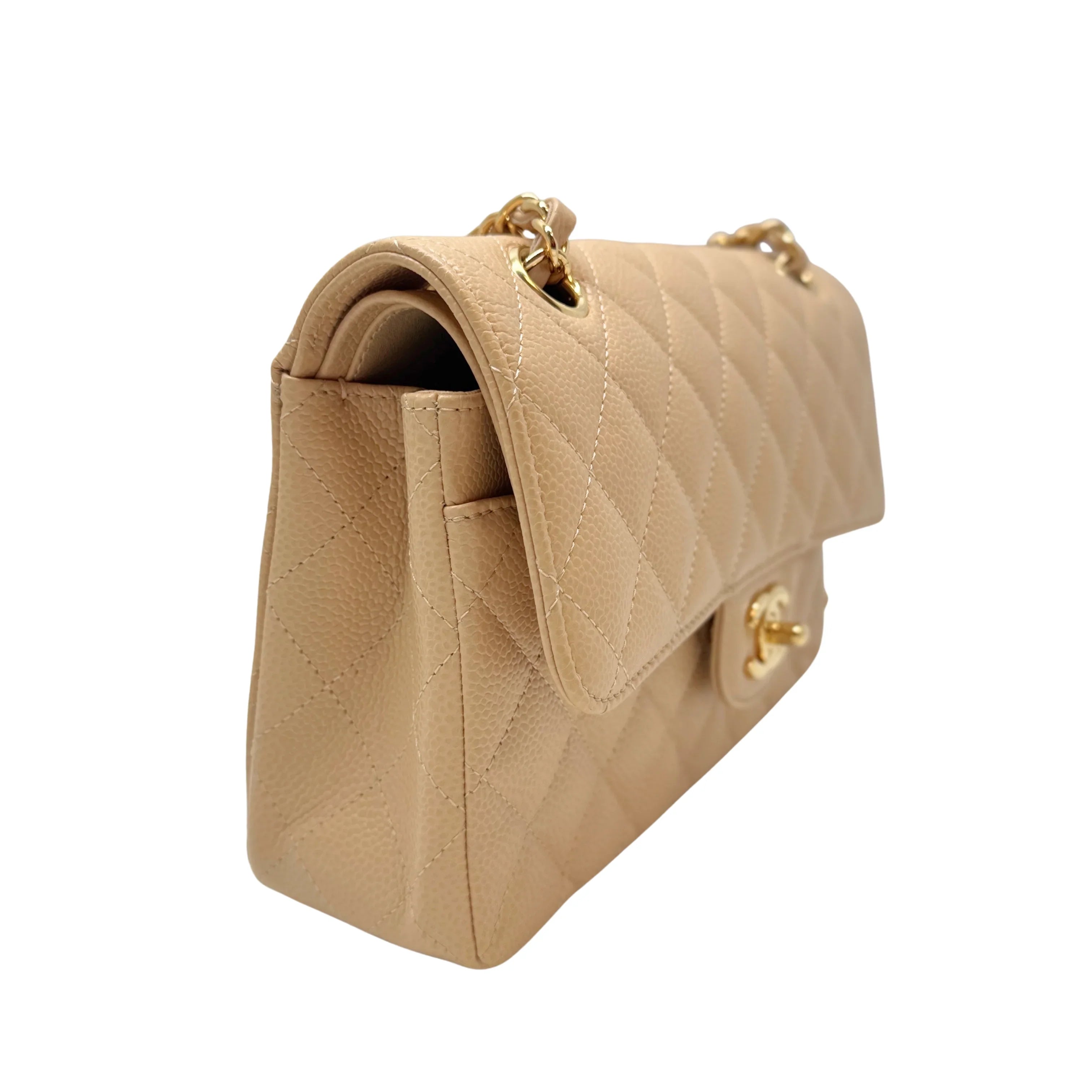 Chanel Classic Flap Small Caviar 2022 Microchip Shoulder Bag Beige - Lost Designer