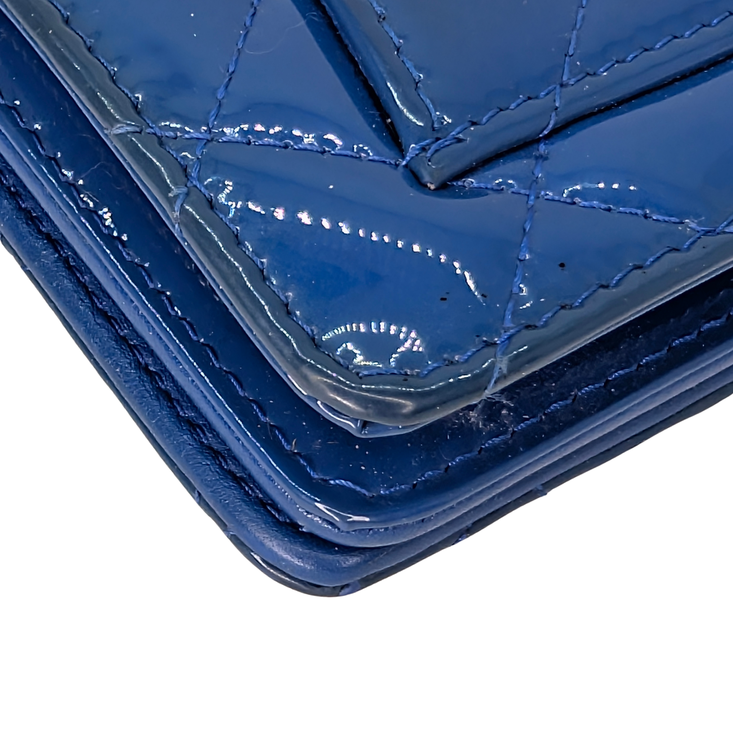 Chanel CC Quilted Patent Leather Flap Long Wallet Blue