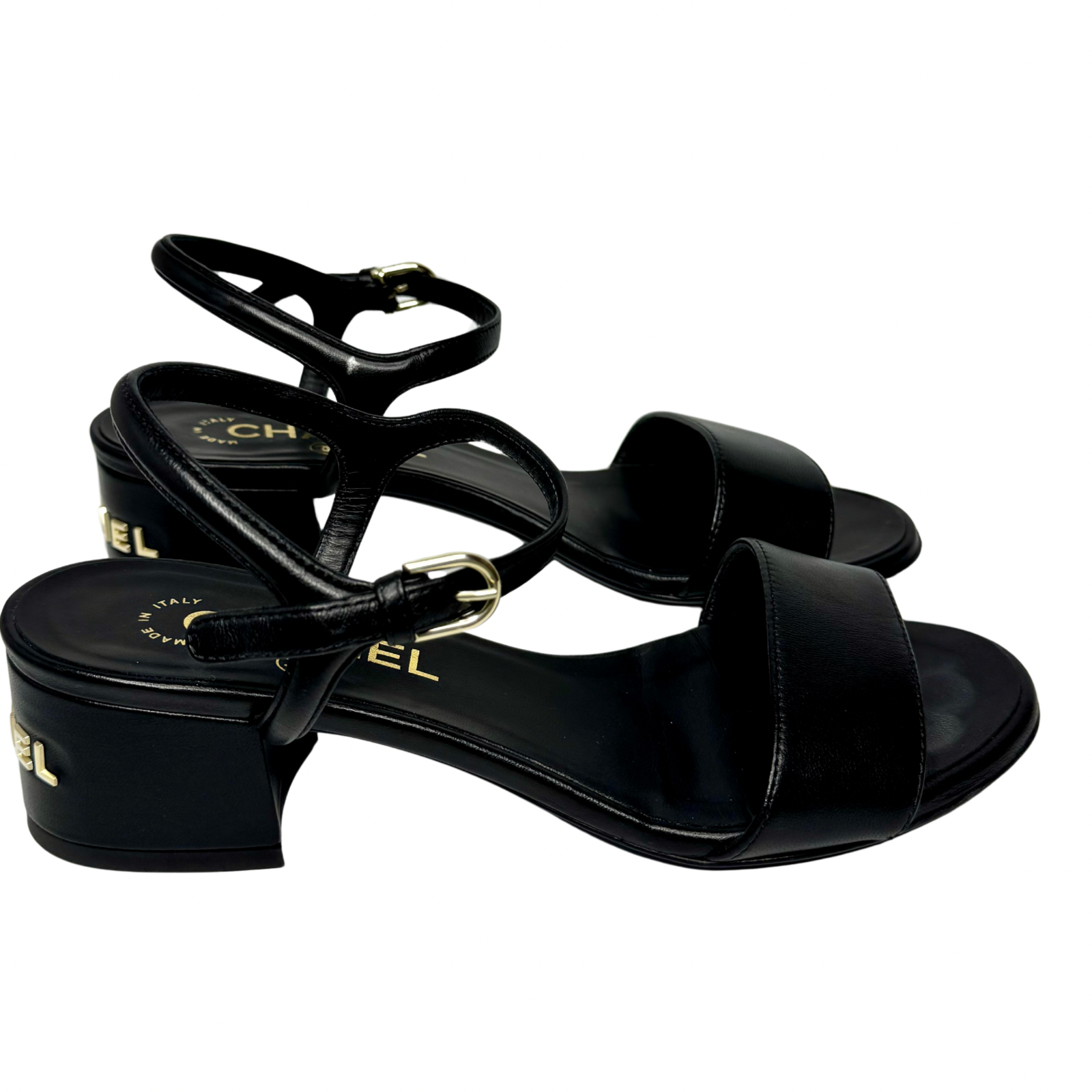 Chanel Black Lambskin Leather Classic Sandals – Size 36C