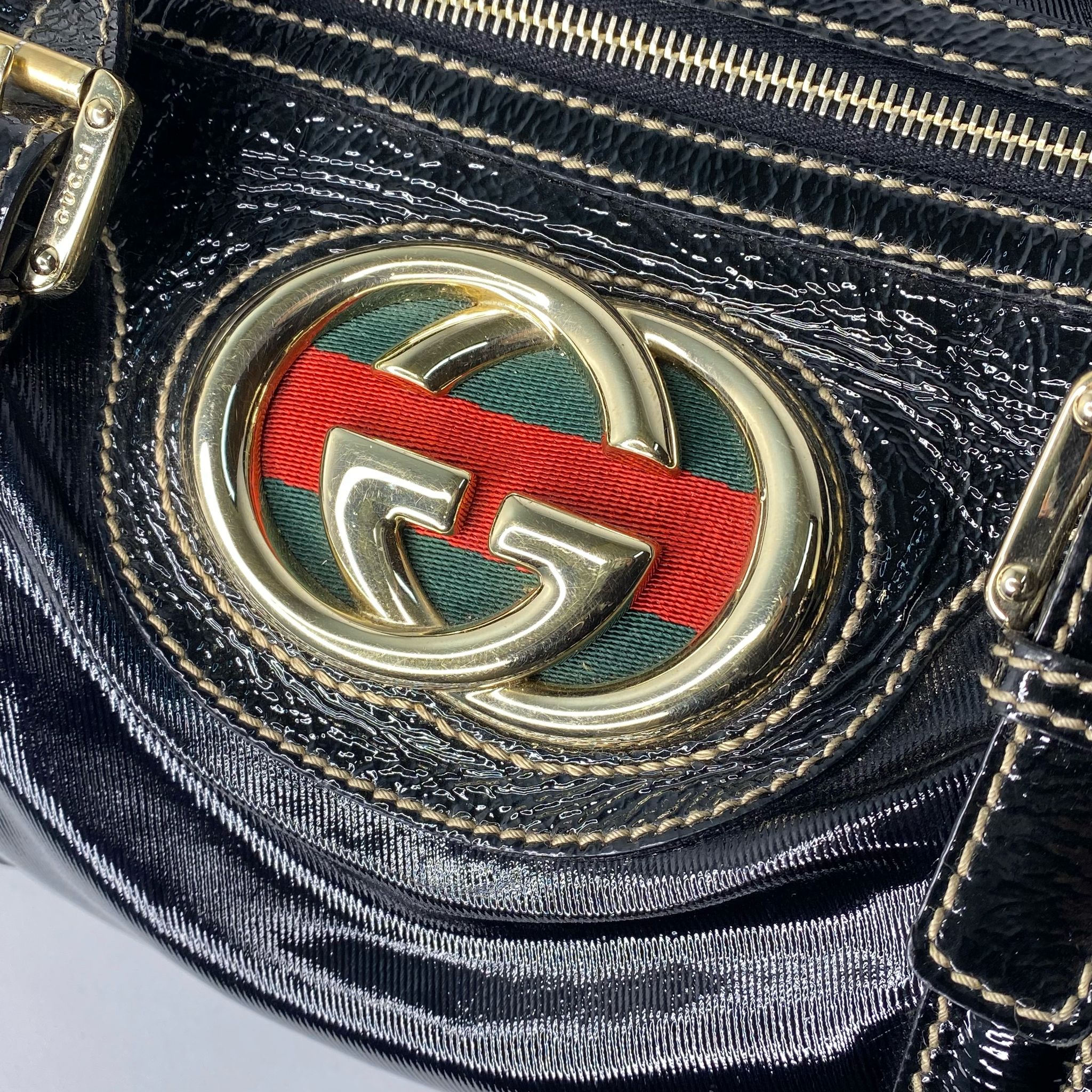 Gucci Dialux Medium Britt Boston GG Bag – Black Patent Leather