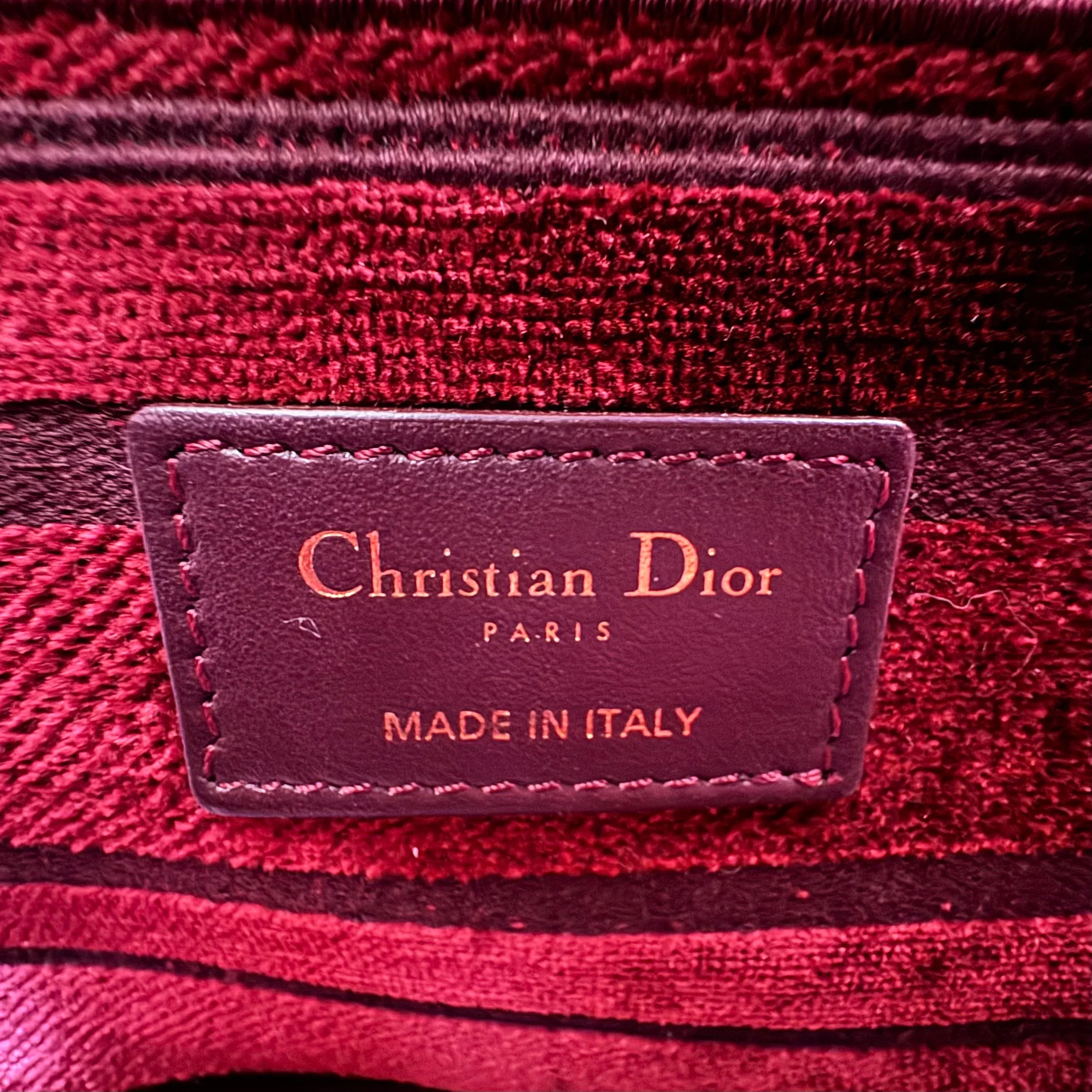 Christian Dior Velvet Cannage Medium Lady D-Lite Bag Burguandy