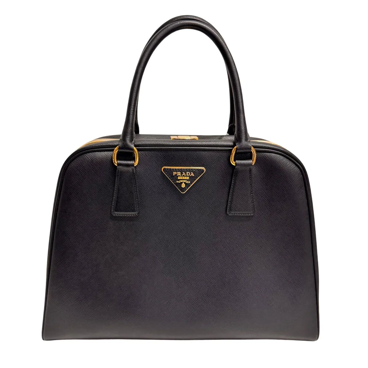 Pradaa Saffiano Lux Pyramid Bag Black - Lost Designer