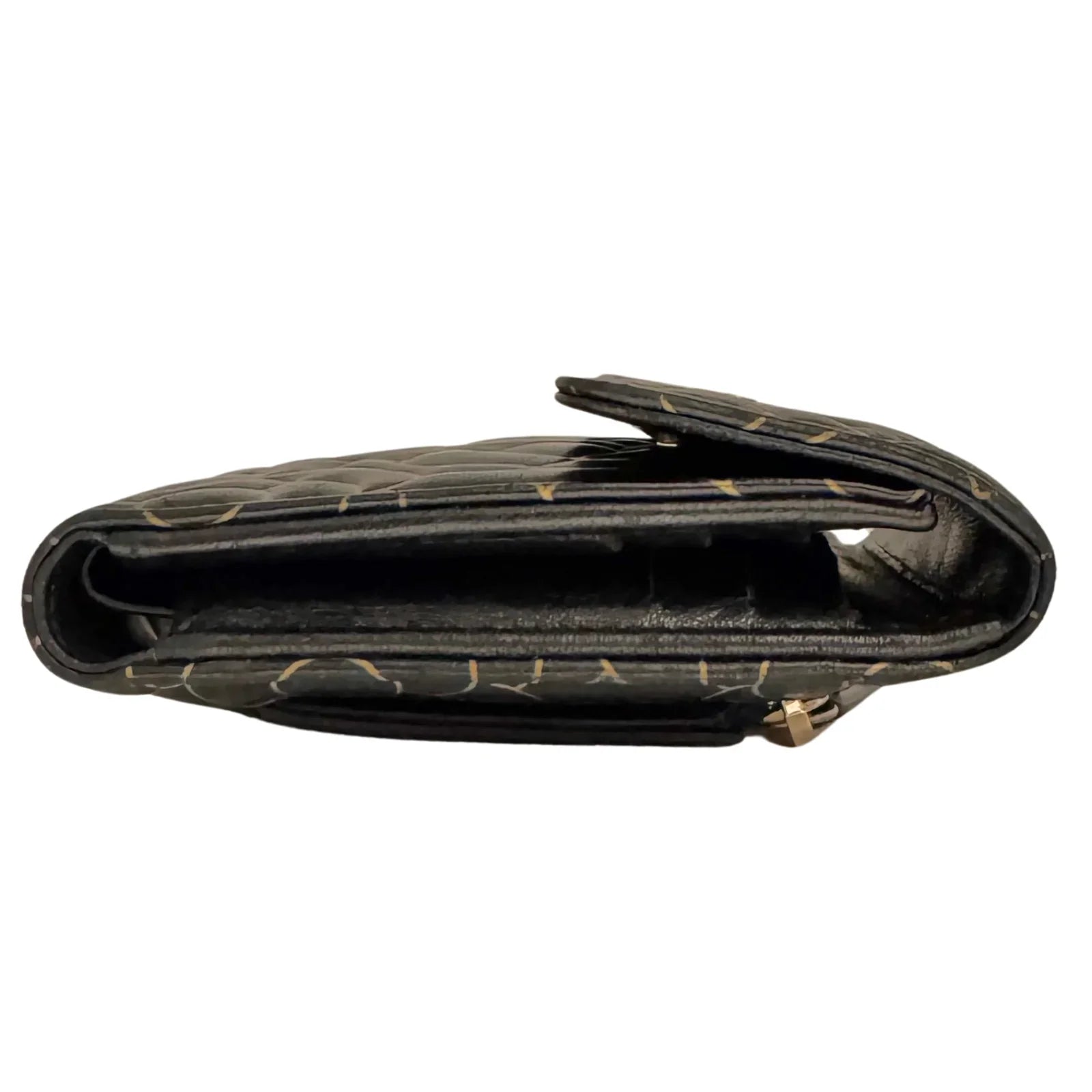 Chanel Lambskin Camellia Embossed Wallet in Black & Gold