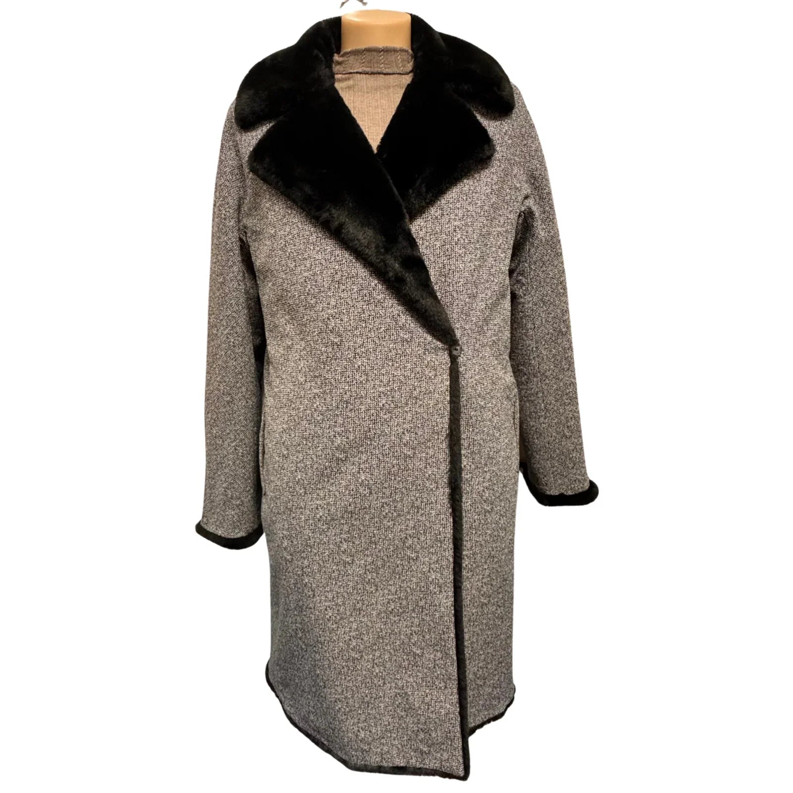Max Mara Oversized Grey Wool Blend Coat Faux Fur – Size 42