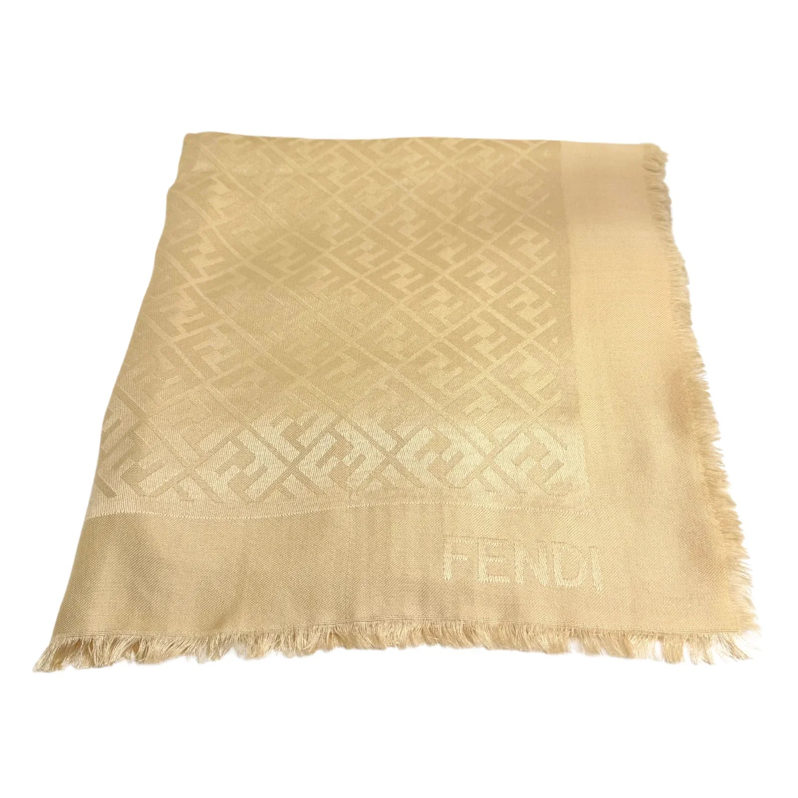 Fendi Silk Scarf Shawl Monogram Beige